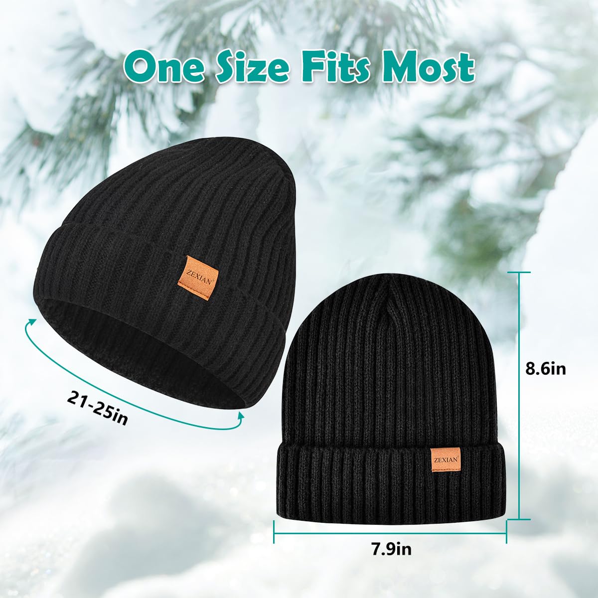 ZEXIAN Womens&Mens Winter Warm Skull Beanie Hat and Touchscreen Gloves with Knit Fleece Lined for Cold Weather(Black)