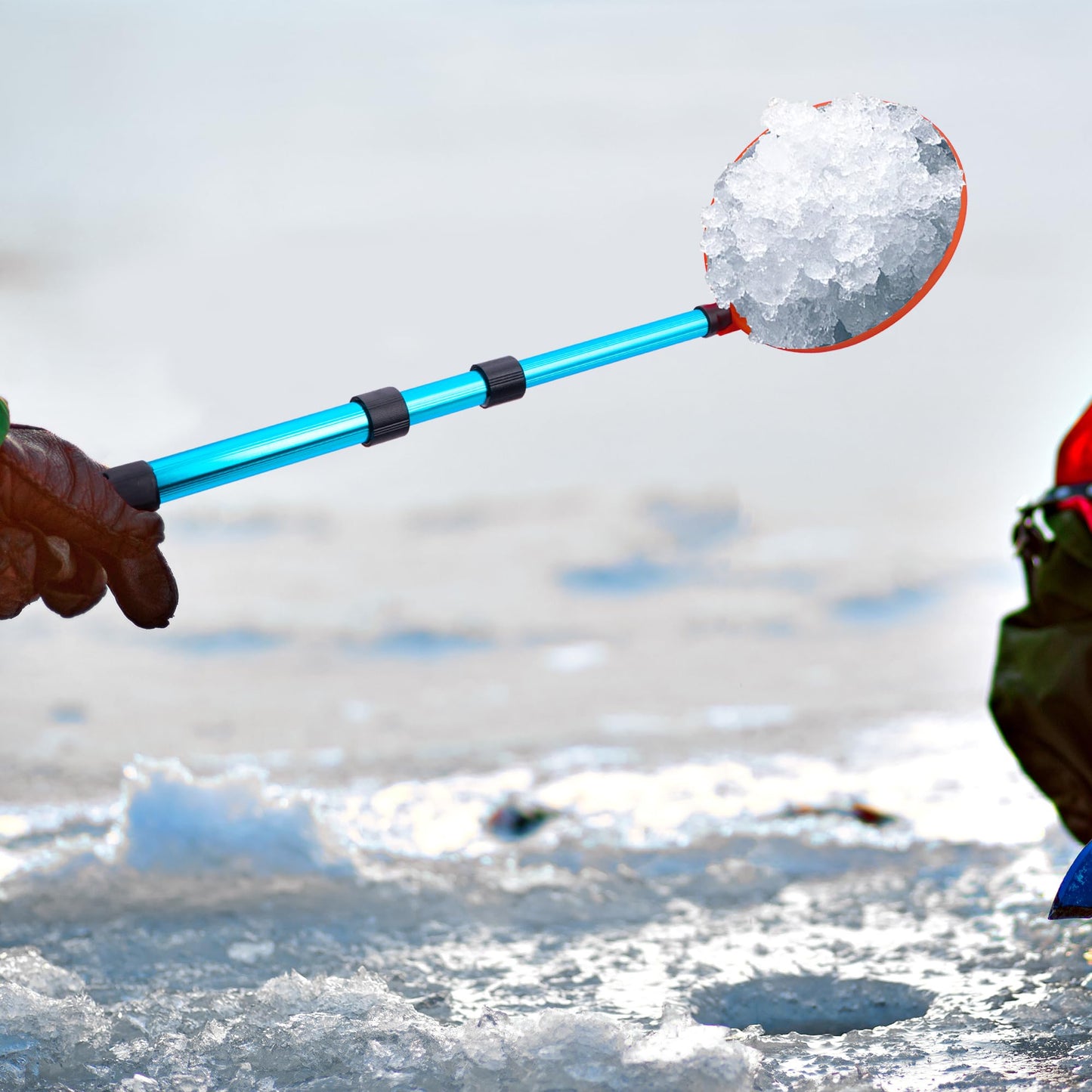 Sfcddtlg Adjustable Ice Fishing Skimmer Scoop- 33.4 Inch Winter Ice Fishing Scooper with Long Handle- Ice Fishing Gear for Scooping Out Ice While Fishing (Blue)