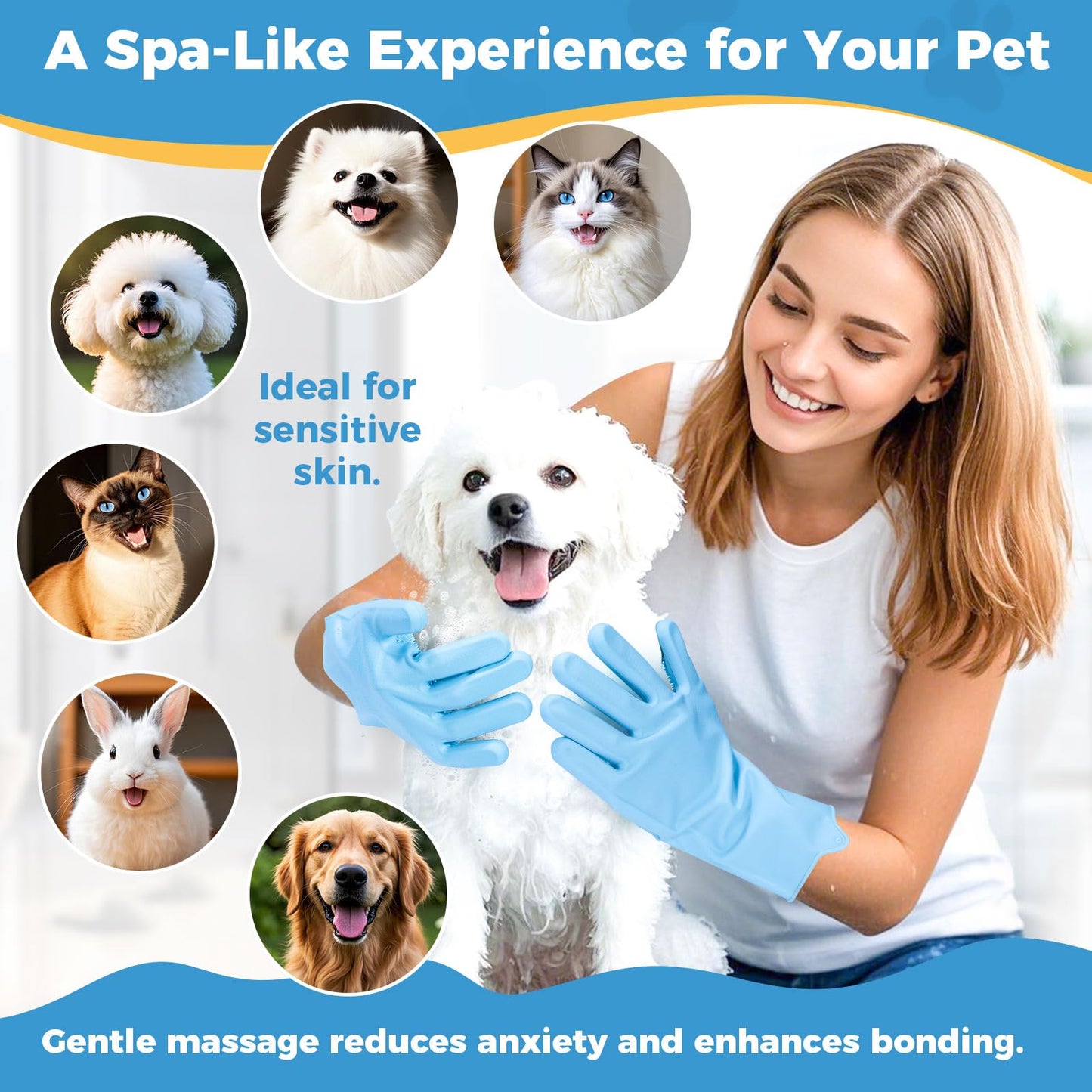 JINHUIYUAN Pet Grooming Gloves, Dog Washing Gloves with Silicone Teeth, Dog Bathing Shampoo Brush, Heat Resistant Five-Finger Design for Bathing, Massaging, Hair Removal, Suitable for Dogs and Cats