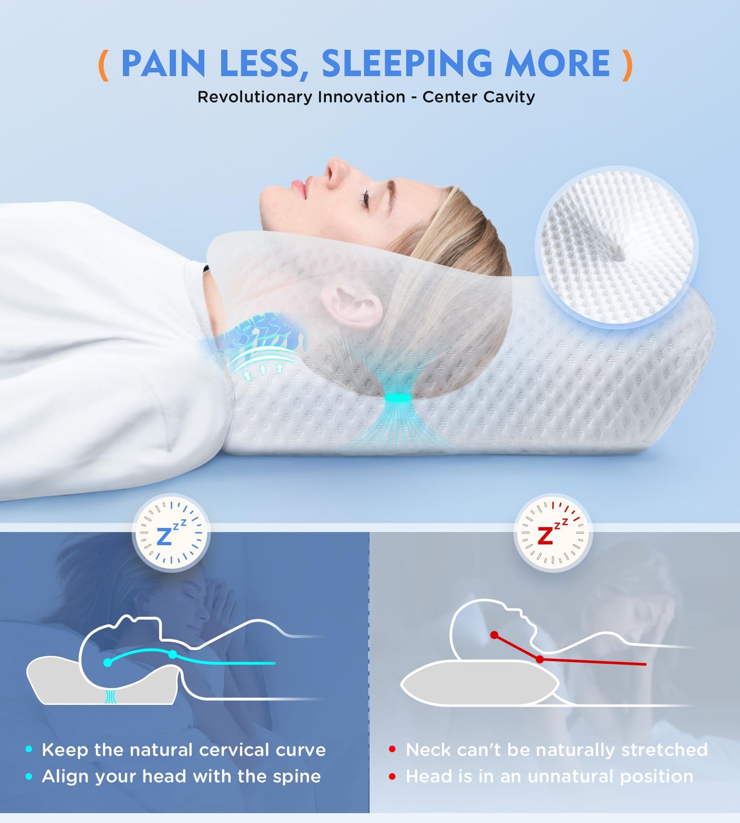 Osteo Cervical Pillow for Neck Pain Relief, Hollow Design Odorless Memory Foam Pillows with Cooling Case, Adjustable Orthopedic Bed Pillow for Sleeping, Support for Side Back Sleepers