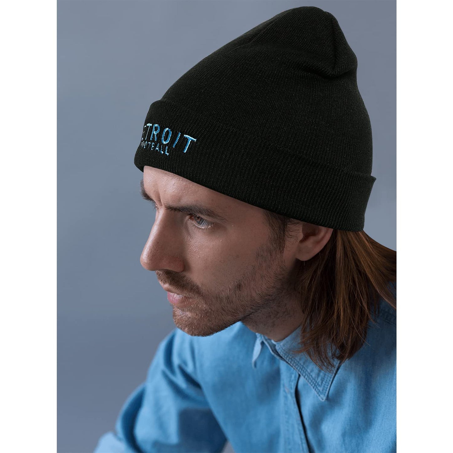 Jcrevfu Detroit Beanie City Embroidery Knitted Winter Hat for Men Women Warm Fashion Hat Black Watch Cap