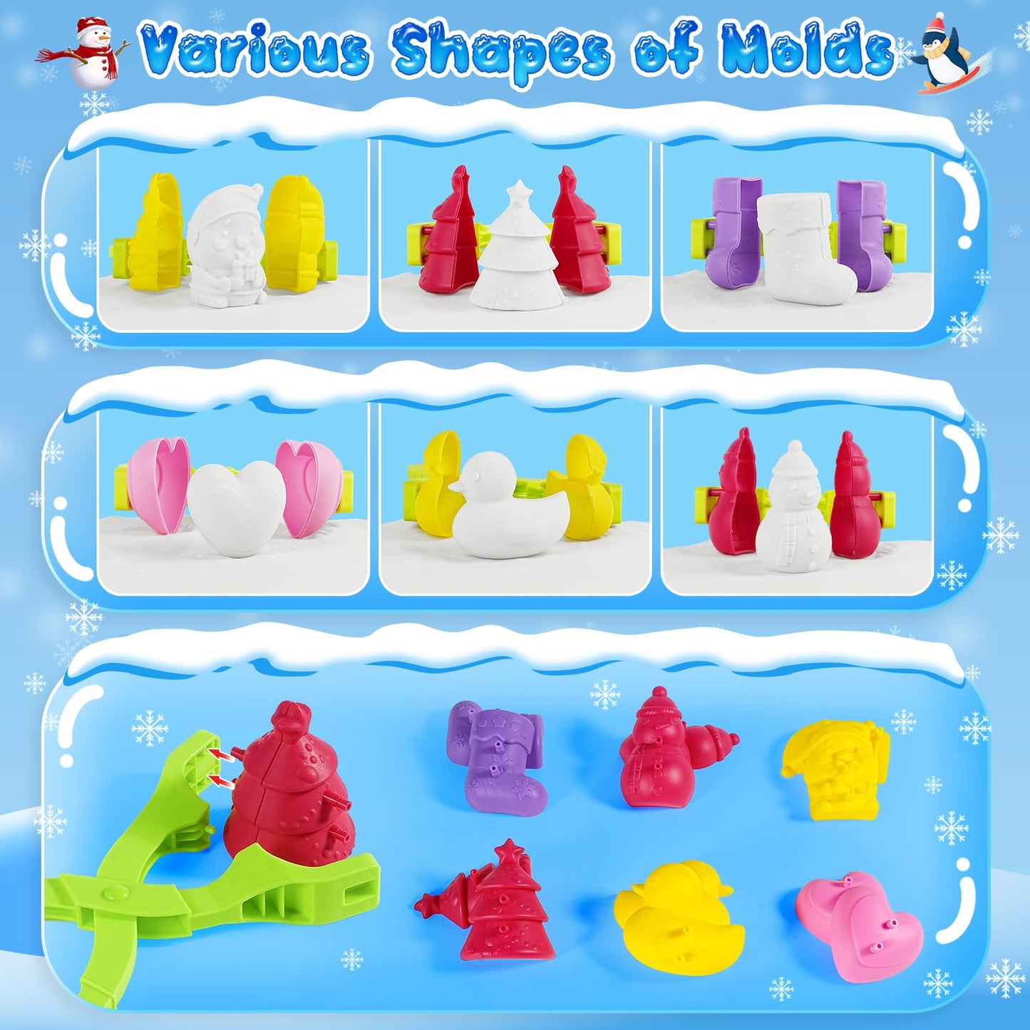 LQYoyz Snowball Maker Toy, 10 Pack Winter Snow Sled Outdoor Snow Ball Makers Toys Kit for Kids Removable Snow Clip Toys for Boys Girls Birthday Christmas Stocking Stuffers Gifts