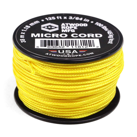 Atwood Rope MFG Tactical Nylon/Polyester Micro Utility Cord 1.18mm X 125ft Reusable Spool | Fishing Gear, Jewelry Making, Camping Accessories (Yellow)