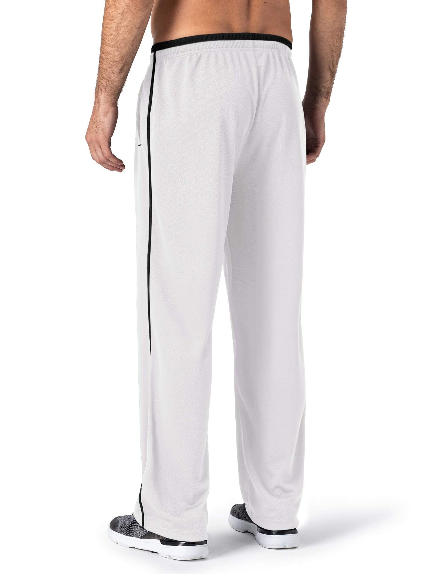 MAGNIVIT Men's Lightweight Pant Winter Sport Straight Pants Open Bottom Sweatpants for Men White/Black