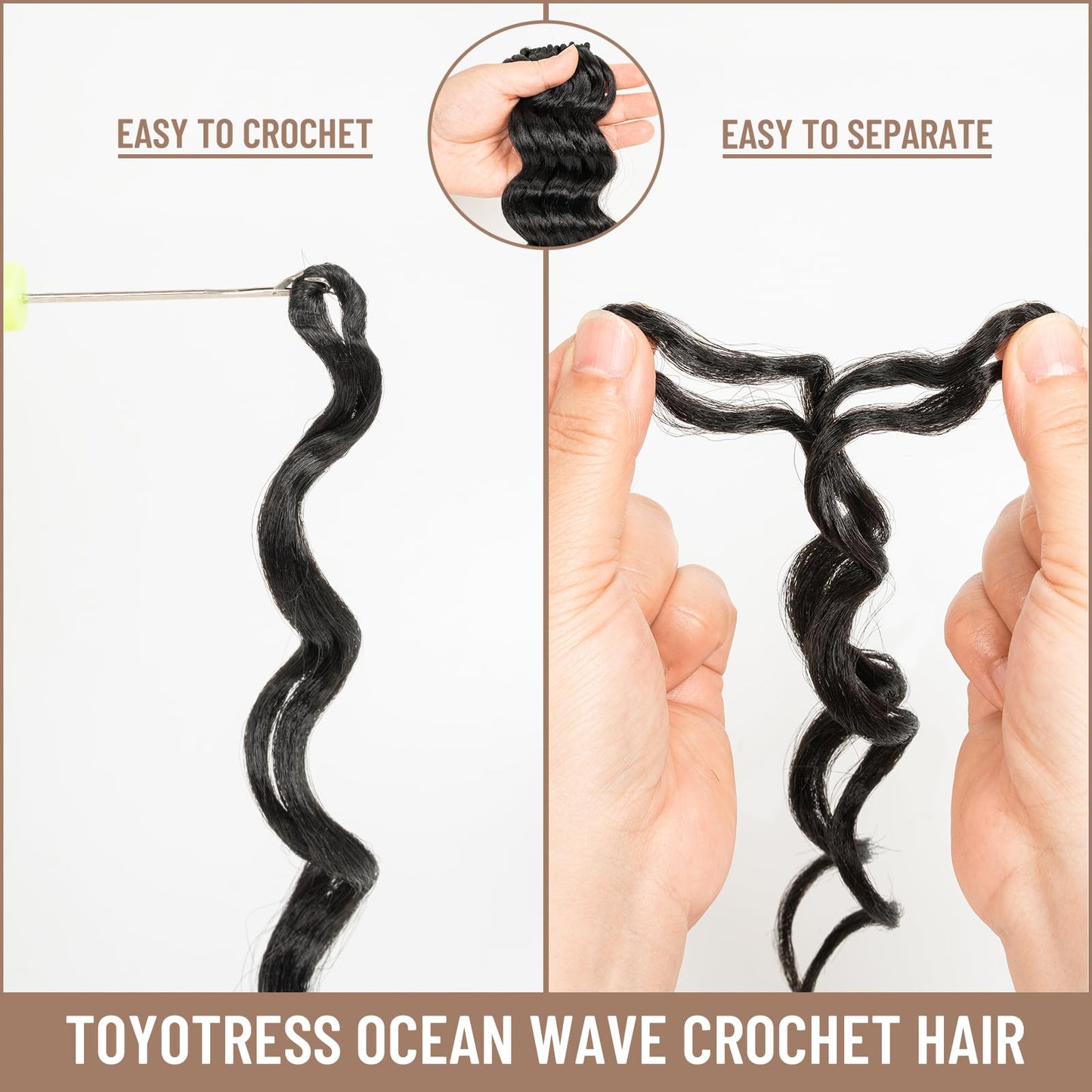 ToyoTress Ocean Wave Crochet Hair - 9 Inch 8 Packs Short Curly Ocean Wave Braiding Hair, Deep Wave Synthetic Crochet Braids (9 Inch, #2-8P)