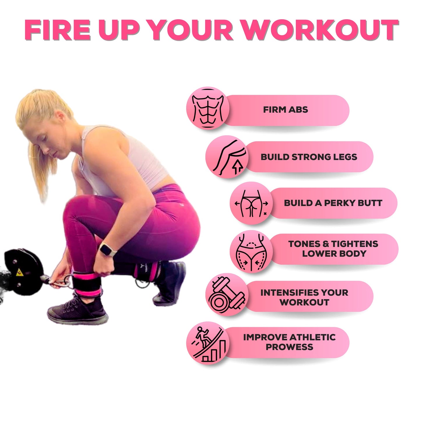 YAGHZU Ankle Straps for Cable Machines Women - Adjustable Gym Ankle Strap for Cable Machine, Neoprene Padded Cable Straps, Durable Leg Strap with Cable Cuff, Glute Kickback Ankle Strap with D Rings