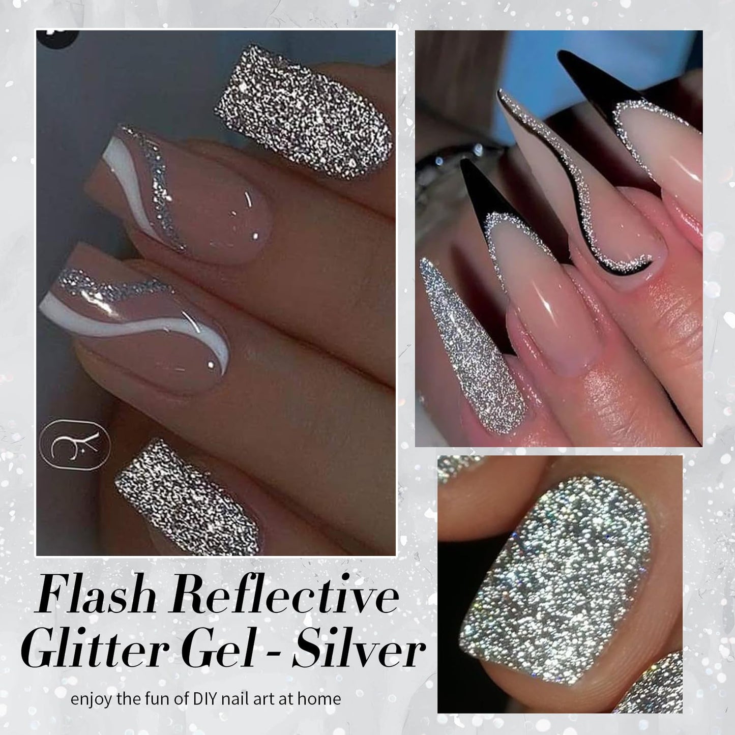 Born Pretty Silver Gold Reflective Glitter Gel Nail Polish Set for Christmas Nails Holographic Sparkle Glitter Gel Flash Soak Off Manicure Kit Gift