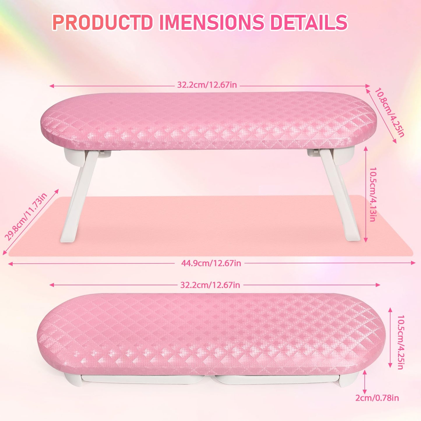 krofaue Nail Hand Rest - Folding PU Leather Arm Rest for Nails Tech with Nail Mat, Cushion Nail Hand Rest Stand for Acrylic Nails Professional Nail Pillow for Manicure Pedicure Salon Home (Pink)