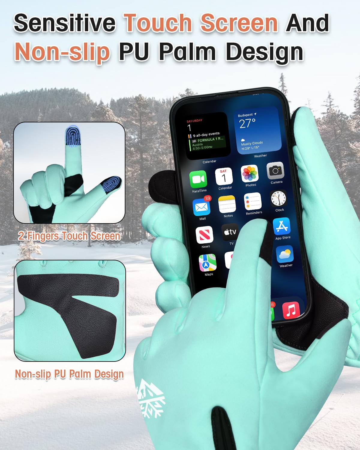 RIGWARL Winter Thermal Gloves Men and Women, Waterproof Gloves with Touchscreen Fingers, Gloves for Cold Weather with Adjustable Zippered Wrist for Walking The Dog Running Hiking Camping Cycling Work