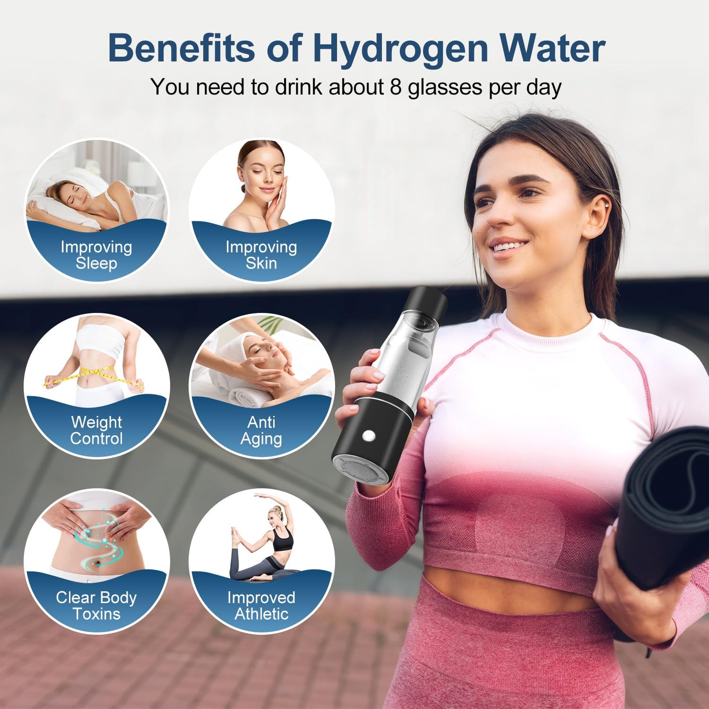 5000PPB Hydrogen Water Bottle Generator 3 in 1 Hydrogen Water Generator Machine with SPE & PEM Technology Portable Hydrogenated Water Bottle Inhalation for Healthy Hydration/Black