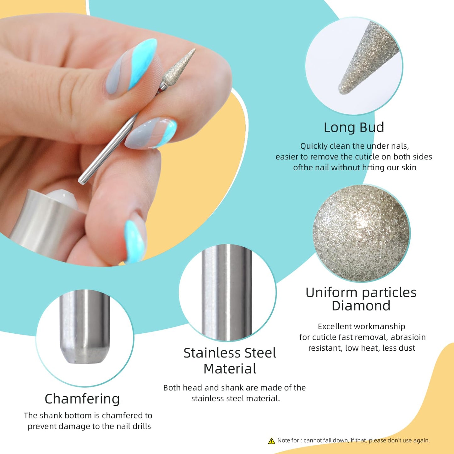 HYTOOS 4mm Long Bud Cuticle Clean Nail Drill Bit, Russian Diamond Nail Bits Professional Safety Under Nail Cleaner Burr for Cuticle Dead Skin, Electric Nails Drill Accessories, Fine