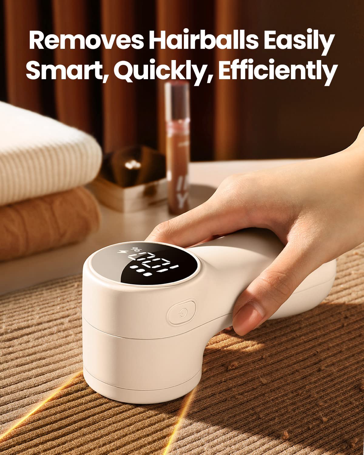 GAIATOP Fabric Shaver Rechargeable Lint Remover 3 Speeds Sweater Defuzzer, Cute Digital Screen Large Storage 6-Leaf Blades, Fuzz Pills Bobbles Trimmer for Clothes Furniture Bedclothes White 1 pcs