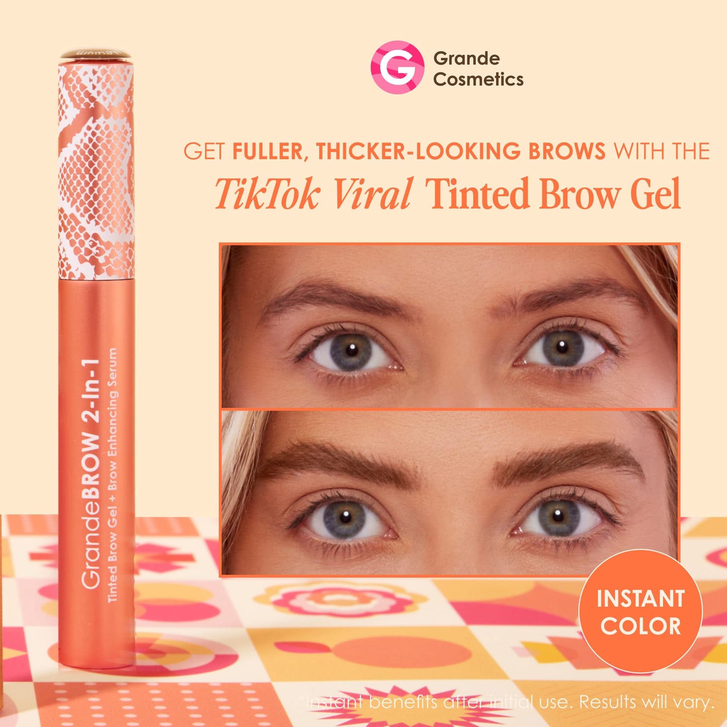 Grande Cosmetics 2-in-1 Tinted Brow Gel + Brow Enhancing Serum, Thick & Darker Brows, Shape & Fill Brows Effortlessly, Medium, Travel Size