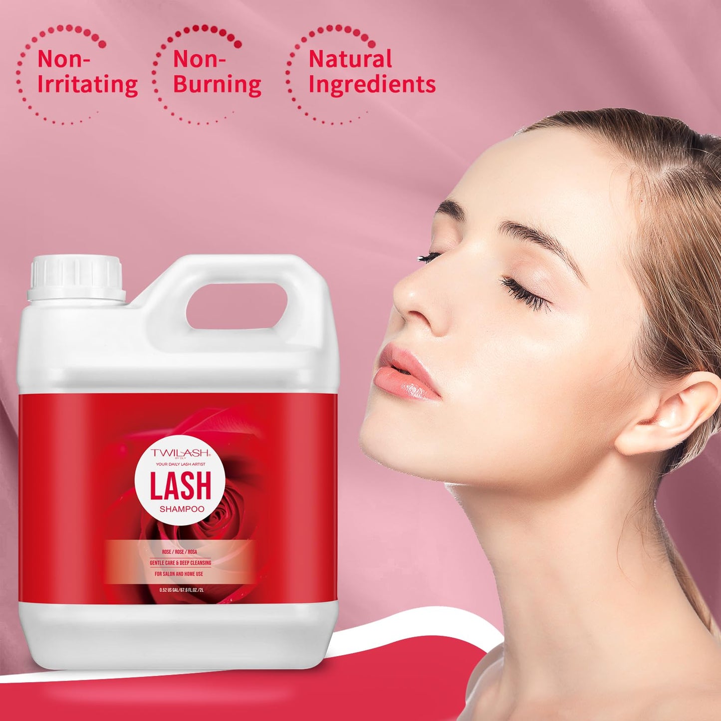TWILASH BY DLY Lash Shampoo Bulk, Eyelash Cleanser for Extensions 2 Liters, Safe Makeup Remover, Non-irritating or Burning Eyelid Foaming Cleanser for Professional Salon and Home Use (Rose-2L)