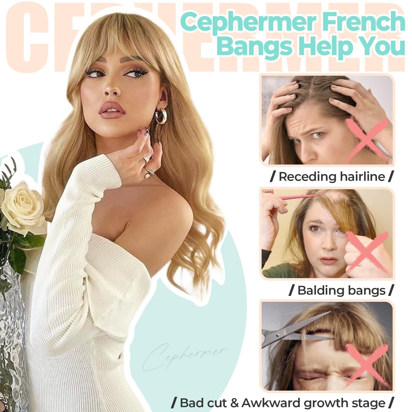 Cephermer Clip in Bangs, Synthetic French Bangs Hair Clip, Fake Bangs Fringe with Temples Hairpieces for Women Natural Curved Hair Extensions for Daily Wear Wine Red
