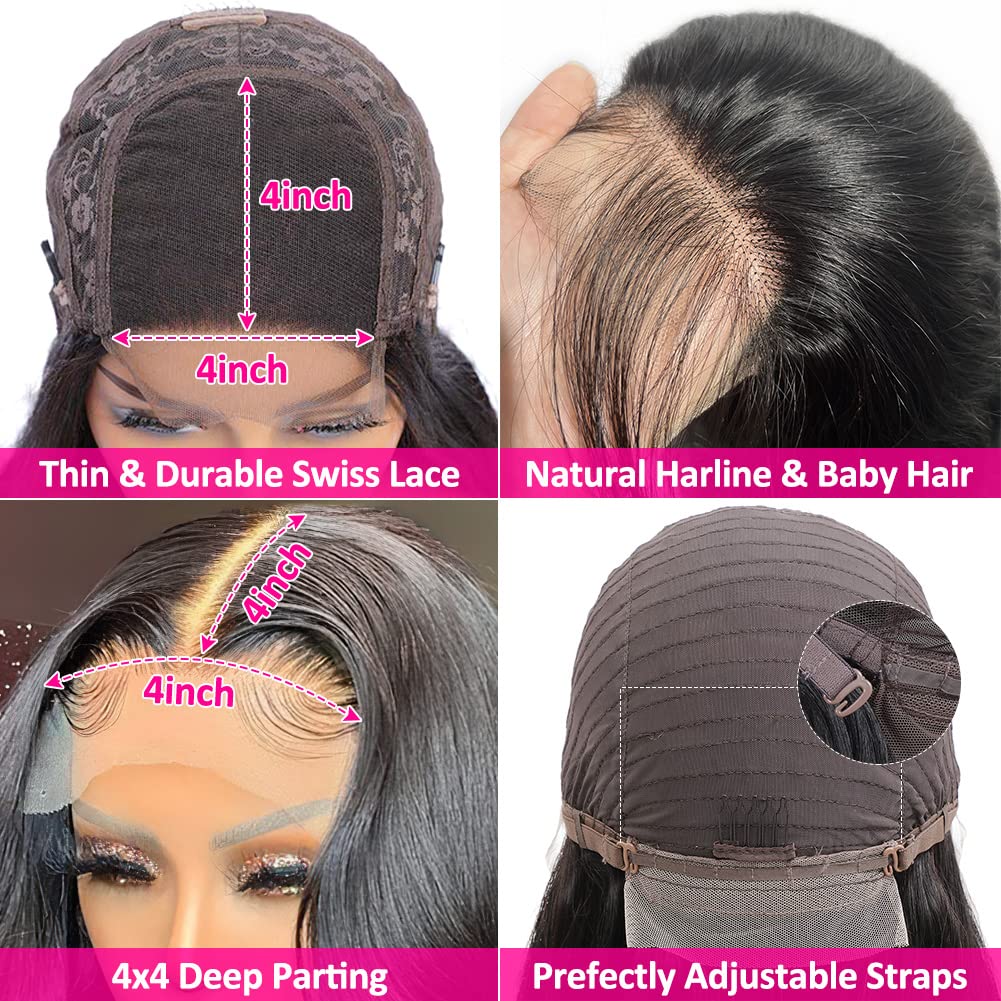 Hedy 4x4 Lace Front Wigs Human Hair Wigs for Black Women Pre Plucked with Baby Hair 220% Density Body Wave Glueless 10A Brazilian Lace Closure Wigs Human Hair Natural Color(20 Inch)