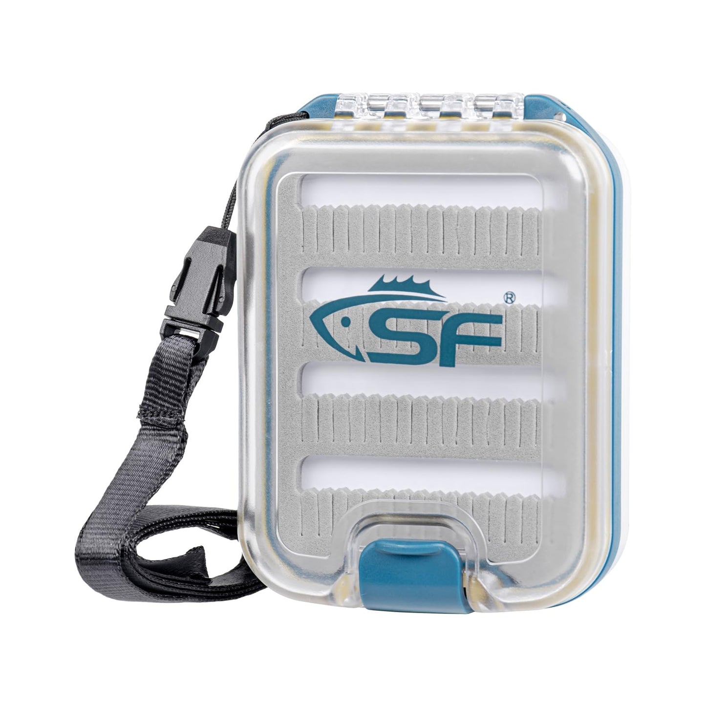 SF Plastic Waterproof Pocket Fly Fishing Box Double Side Clear Lid Slit Foam with Lanyard Mini Fly Box