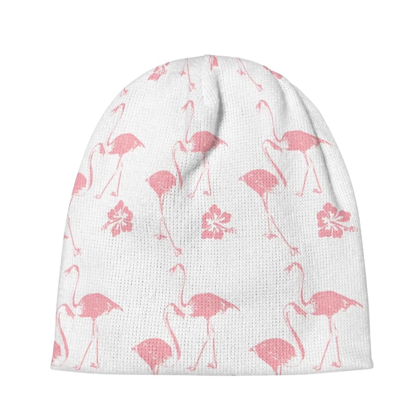 White Pink Flamingo Floral Print Knitted Beanie Winter Hats Thick Warm Beanies Snow Hats Skull Cap for Women Men Outdoor Ski Knit Cap