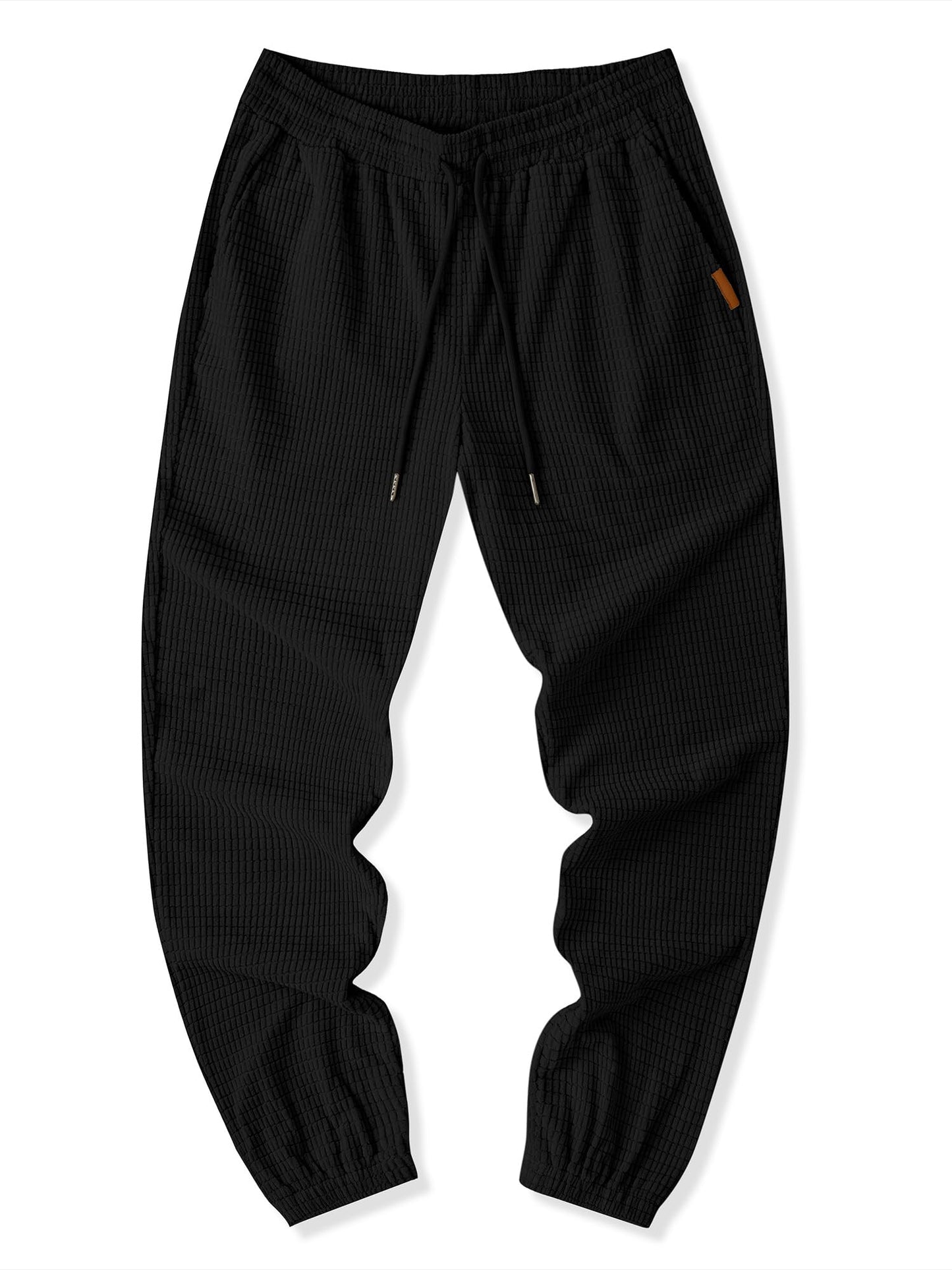 JMIERR Sweatpants for Men Casual Waffle Pants Drawstring Stretch Elastic Waist Winter Textured Tapered Joggers with Pockets, 2XL, Black