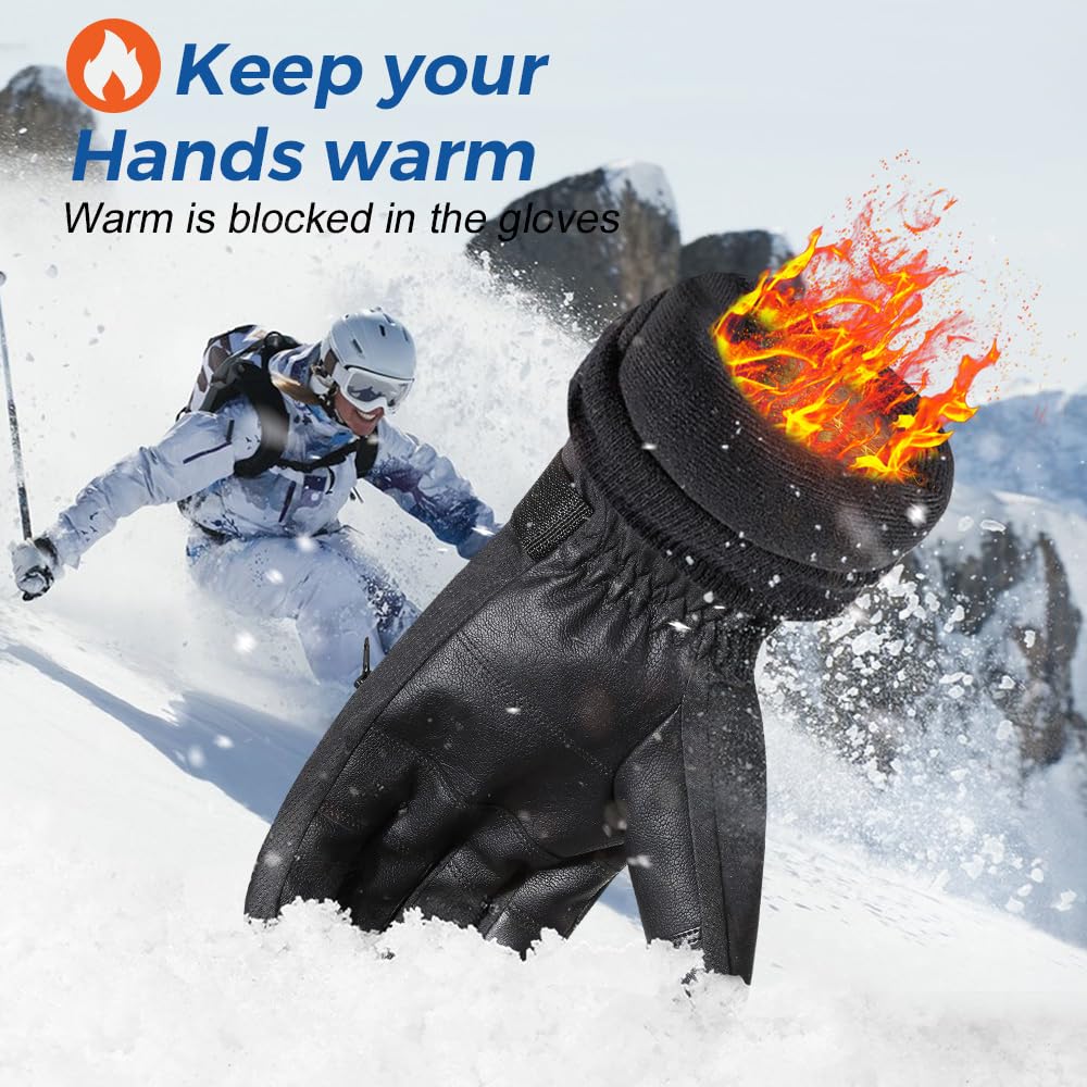 WTACTFUL Waterproof Insulated Mens Ski Gloves Touchscreen Winter Warm 3M Thinsulate Snowboard Snowmobile Cold Weather Gloves Black L
