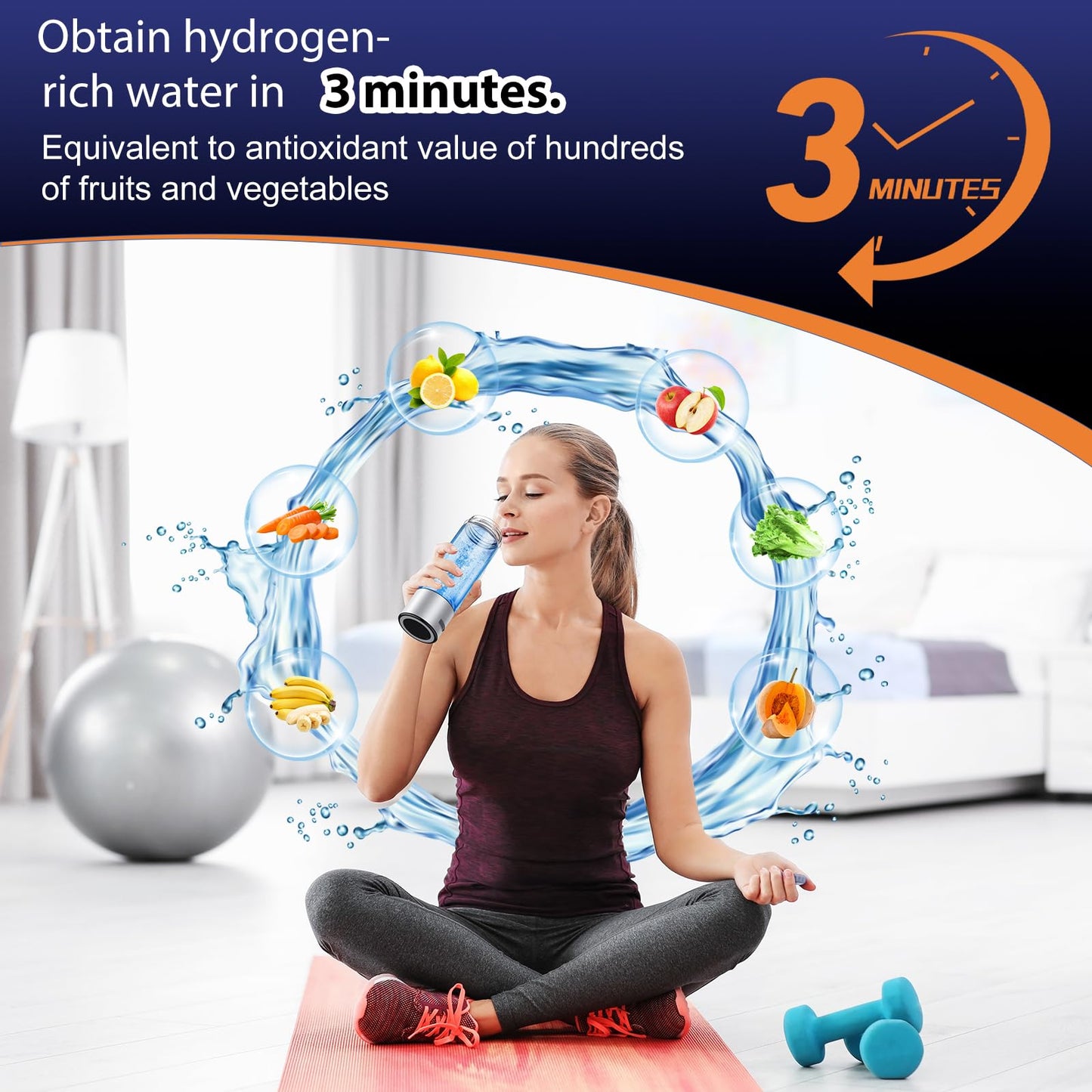 Fakllod Hydrogen Water Bottle Generator, Portable Rechargeable aquahealth Hydrogen Water, Hydrogen Water Ionizer Machine, with SPE/PEM Technology, for Home Office Travel Fitness Drinking