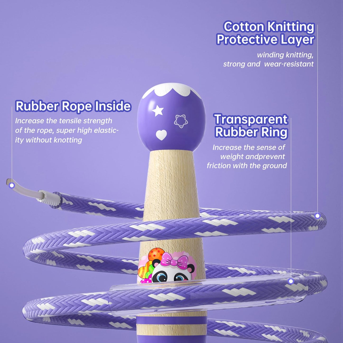 Jump Rope for Kids-Adjustable Cotton Braided Skipping Rope with Wooden Handle for Toddler Fitness Workout Exercise Outdoor Activity