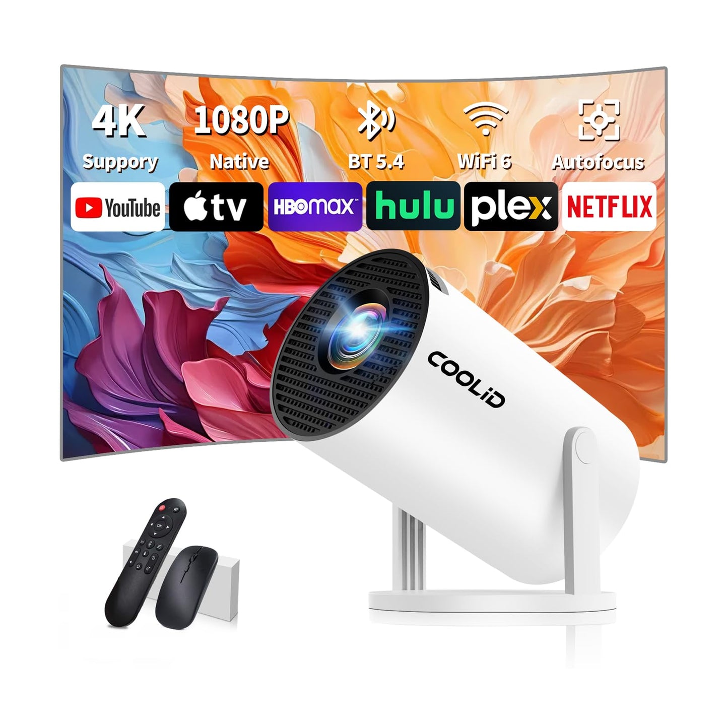 Mini Projector, Support 4K 1080P Portable Projector with Dual Band WiFi6 5G and Bluetooth 5.4, 270° Rotatable, Auto Keystone Correction, 35"-100" Video Projecto Compatible with HDMI/USB/Phone - White