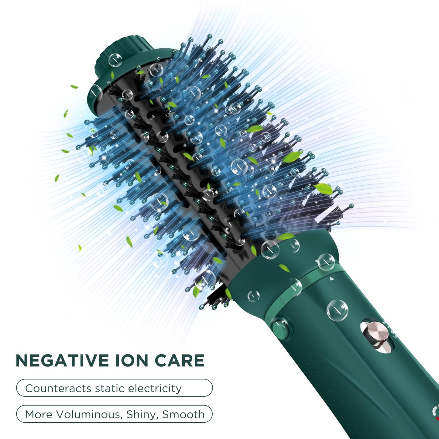 IG INGLAM Hair Dryer Brush, 4-in-1 Detachable Blow Dryer Brush, Ionic Diffuser Hair Dryer & Styler Volumizer with Oval Titanium Barrel, One-Step Hot Air Blowout Brush, Updated Push Switch, Dark Green