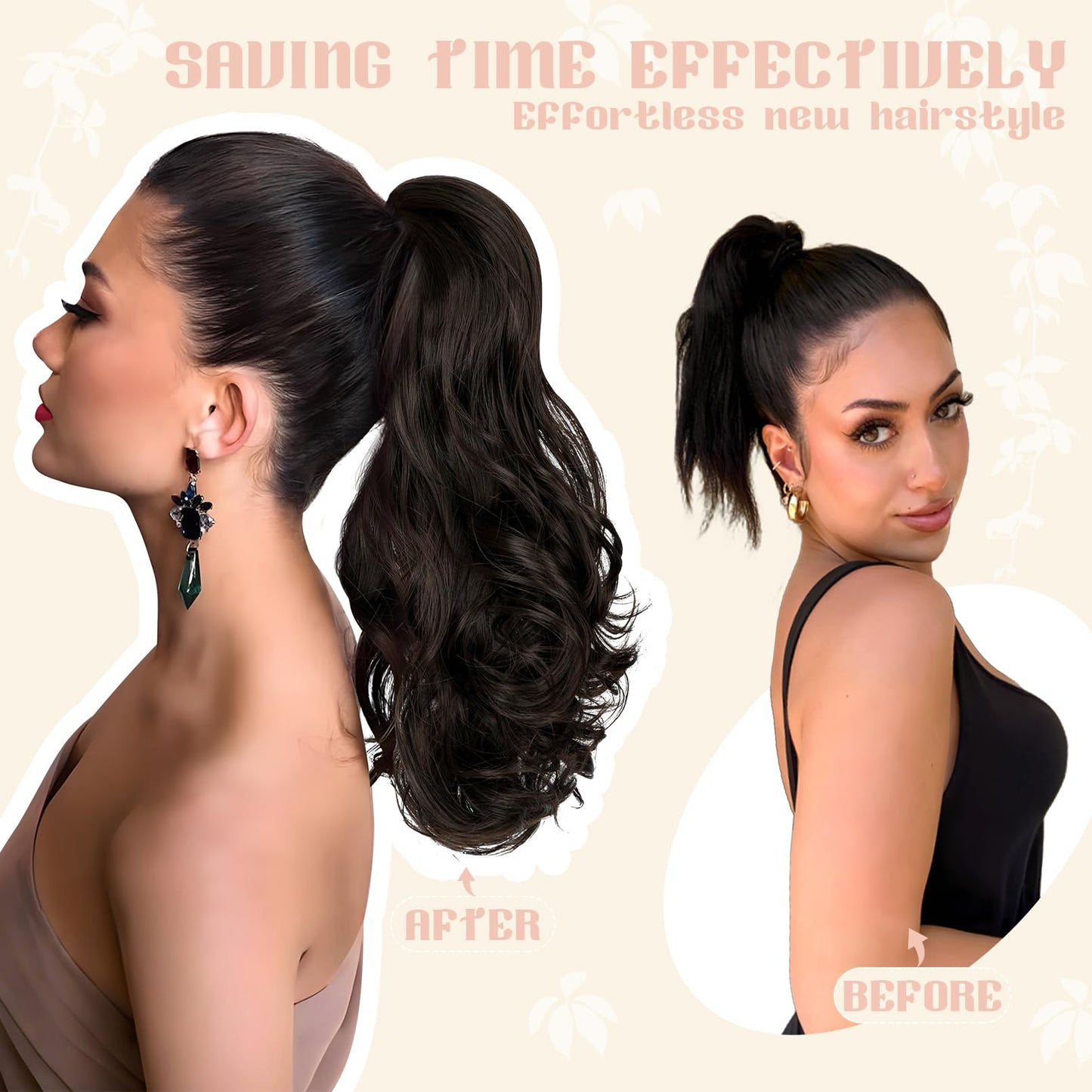 FELENDY 15" Ponytail Extension Drawstring Curly Wavy Ponytail Extensions Clip in Long Pony Tails Hair Cute Synthetic Piece for Women Ash Blonde