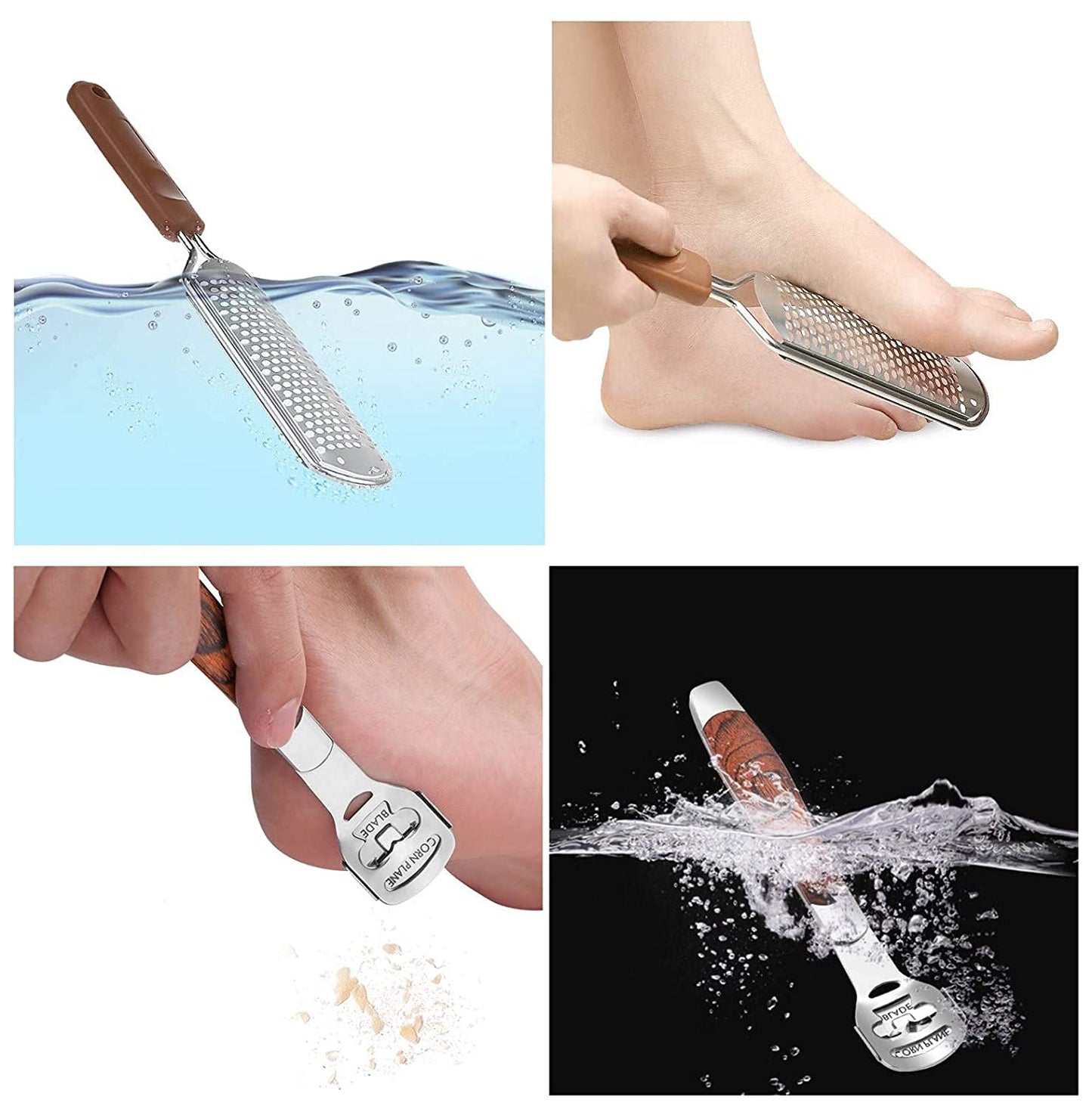 Colossal Foot Rasp & Wood Handle Callus Shaver (10 Replacement & 1 Foot File Heads), Pedicure Foot File Kit, Heel Scraper for Feet, Foot File Callus Remover