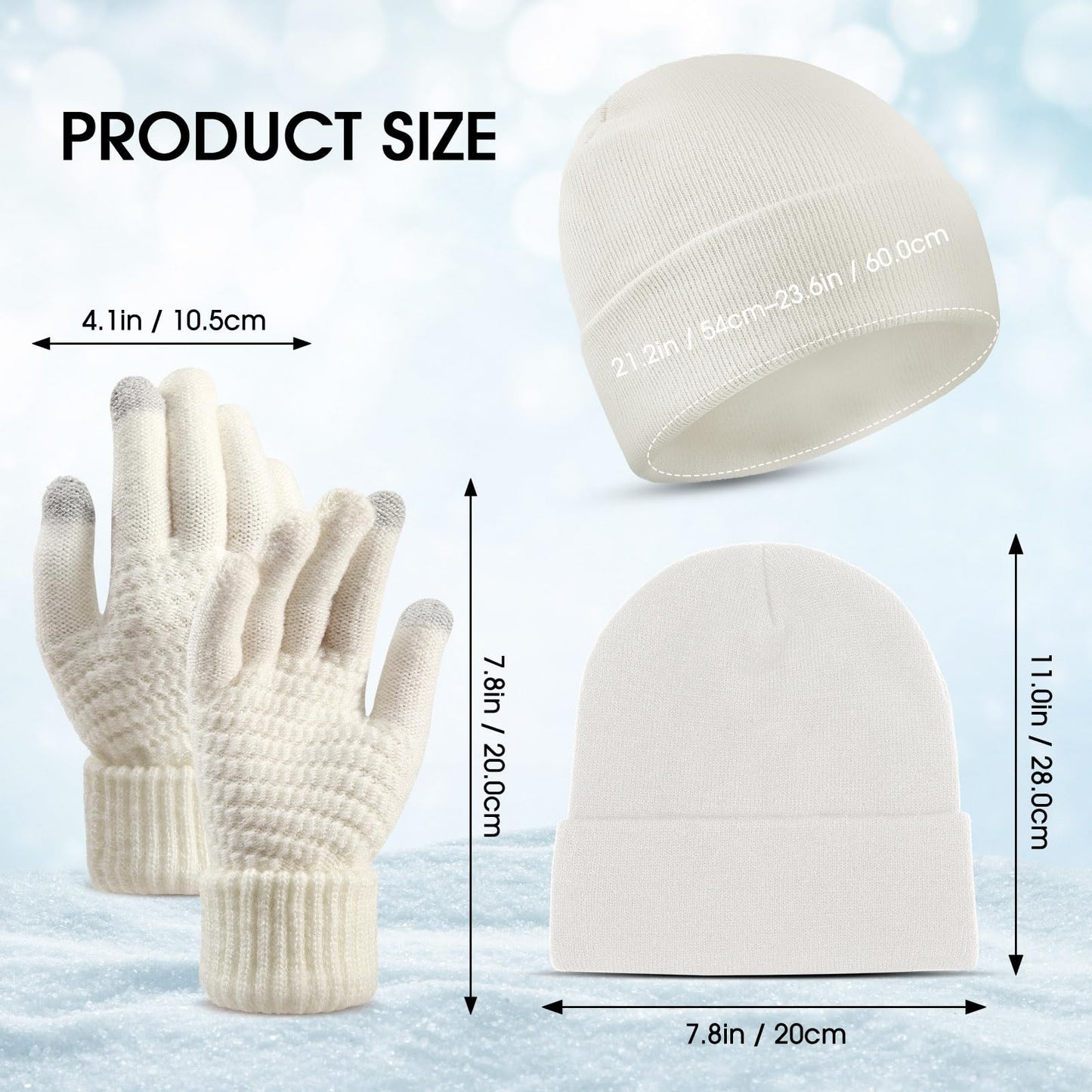 SATINIOR 6 Pieces Women Knit Beanie Hats Touchscreen Gloves Set for Winter Cute Hats Soft Skull Cap Gifts for Christmas(White,Simple Style)