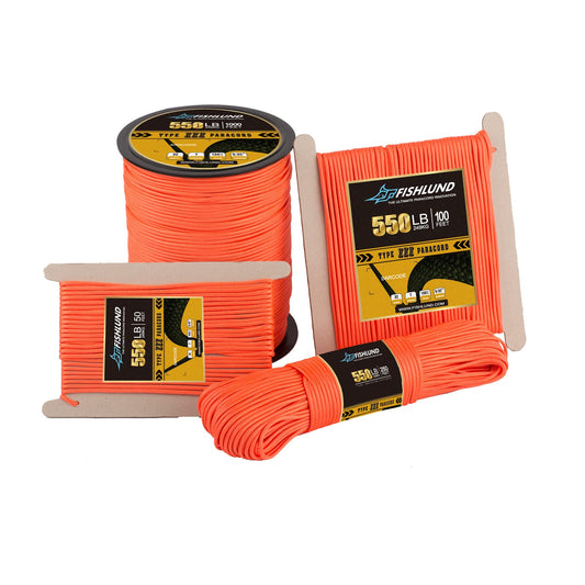 FISHLUND Paracord 550 lb, 7 Strand Type III Paracord Rope 50ft 4mm, High Strength Nylon Parachute Cord for Camping, Survival, Tactical and Hiking, Neon Orange