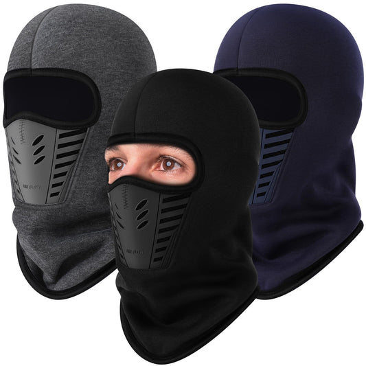 Eurzom 3 Pack Ski Mask for Men 3D Thermal Winter Face Mask Wind Proof Breathable Balaclava Motorcycle Mask for Men Women(Black, Gray, Deep Blue)