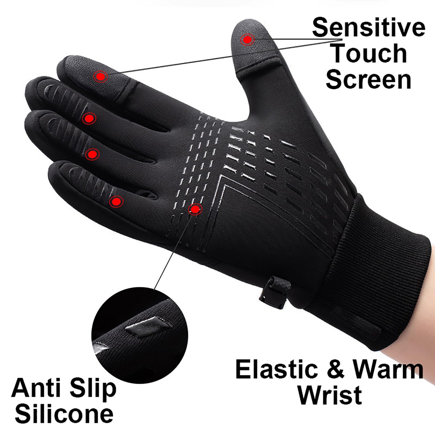 FunSpt Touchscreen Winter Gloves Cold Skiing Waterproof Warm Snow Gloves For Men And Women,Black M