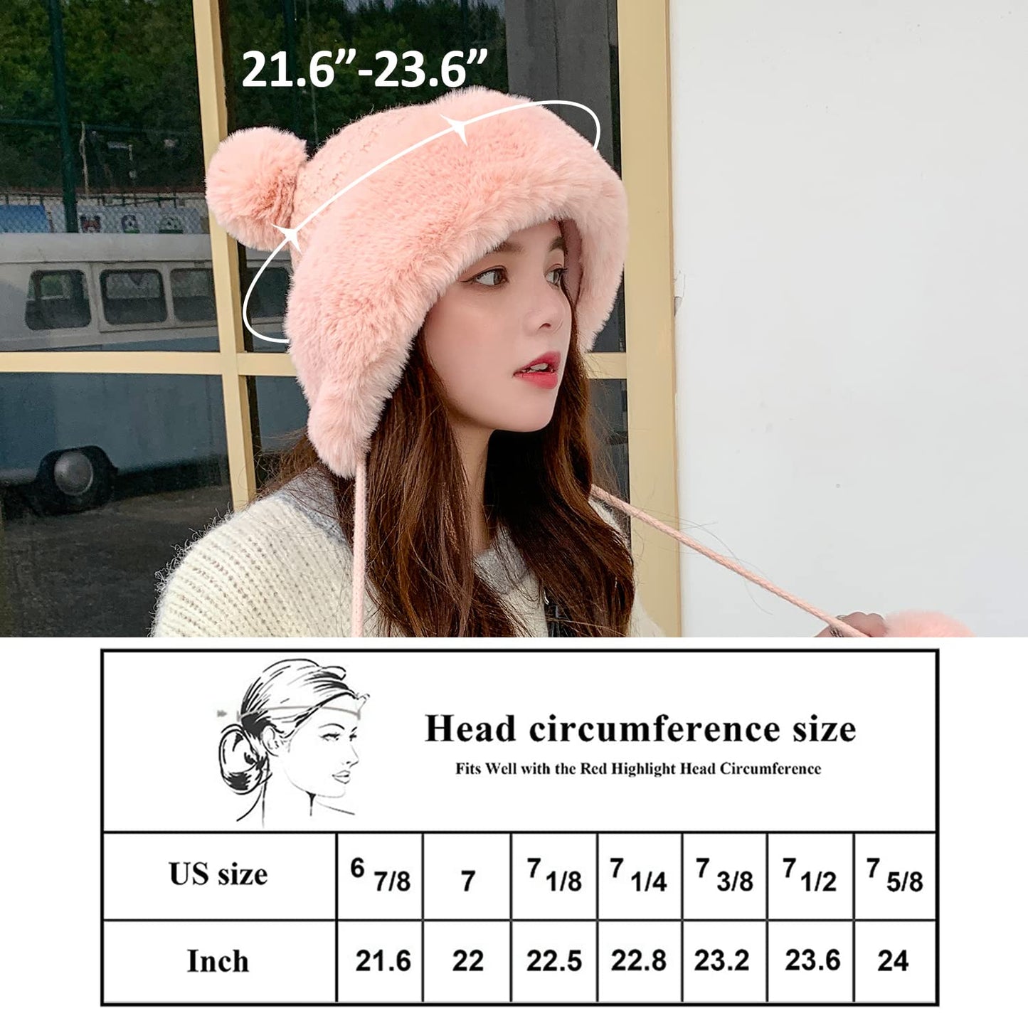 Peicees Winter Beanie Hats for Women Warm Knit Skull Cap Fur Hat with Pompom Russian Ushanka Trapper Hat Ear Cover Light Coffee