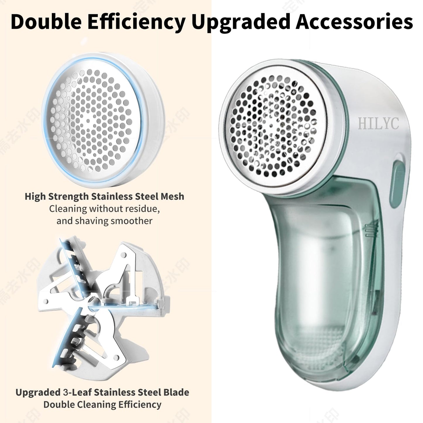 Rechargeable Fabric Shaver, Lint Remover for Clothes & Furniture, 3-Leaf Blades, Safety Lock, Pilling Remover Depiller for Fuzz, Lint, Pills, Bobbles (Green)