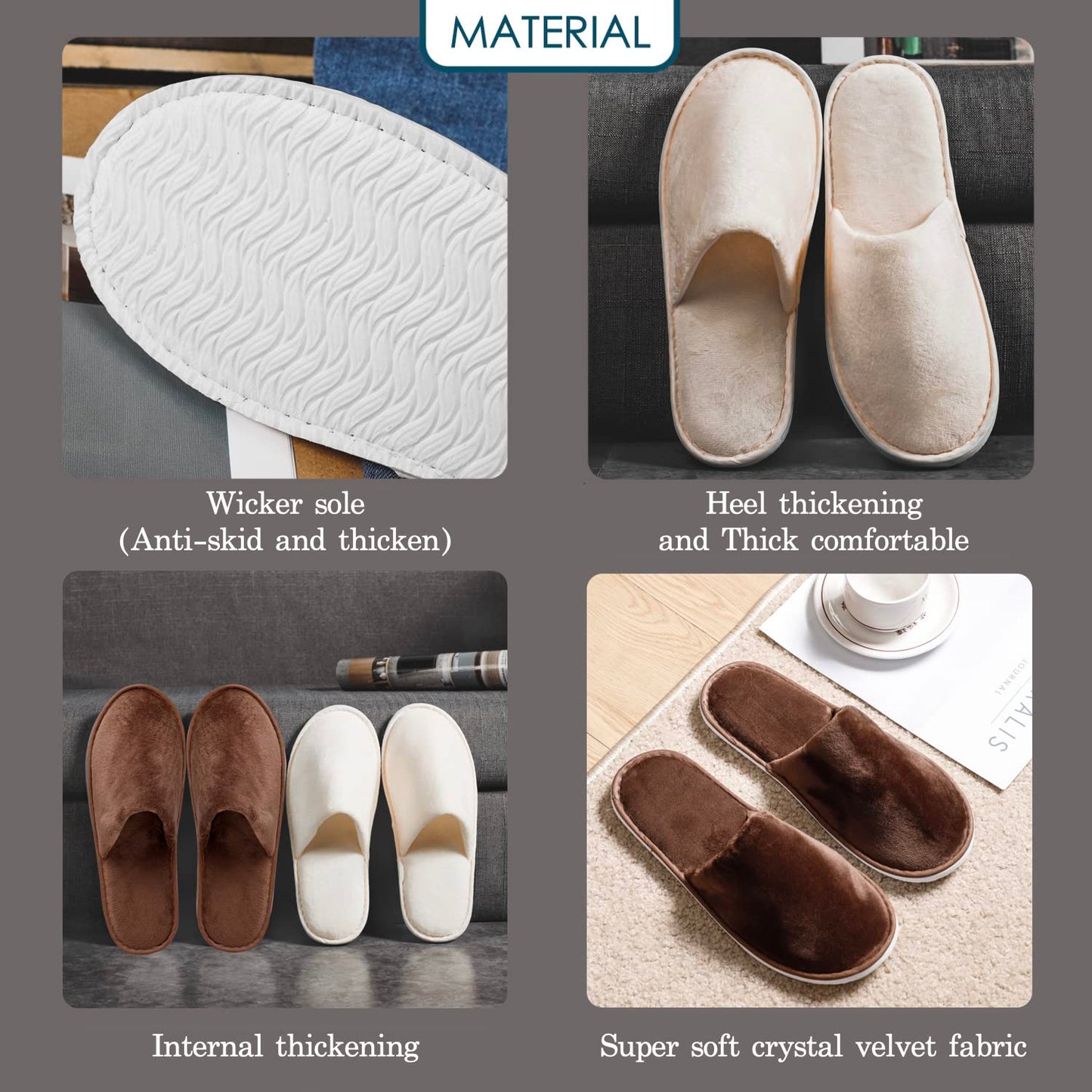 OSTADARRA 6 Pairs Spa Slippers, Non Slip Disposable Slippers For Guest, Washable Reusable, Which Can Be Used As Women Men, House, Indoor, Bathroom, Bedroom, Hotel, Bride Slippers (2 sizes)