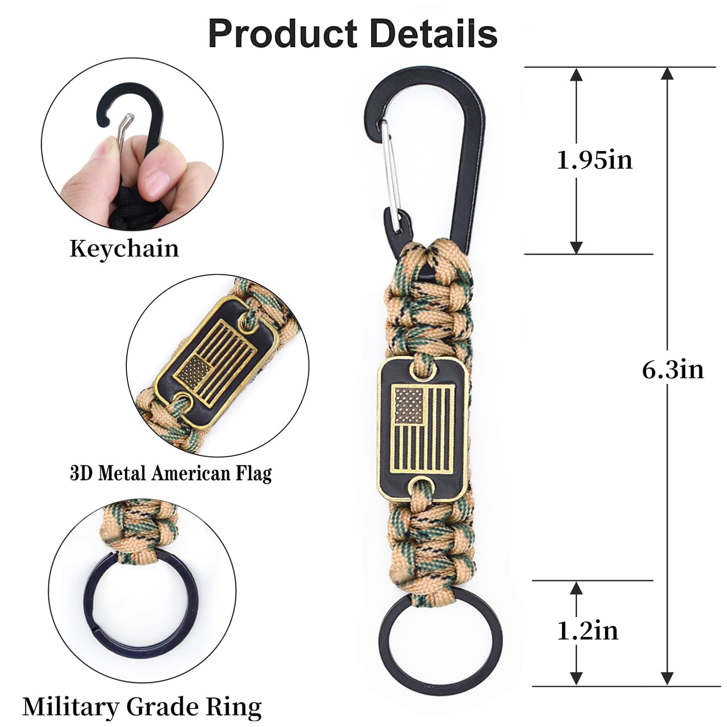 Tragdro 2 Pcs Heavy Duty Braided Paracord Lanyard Keychain with USA Flag, Parachute Rope Necklace Keychains, Braided Strong Lanyard for Outdoor Activities, Camera, Keys, Whistle, Traveling