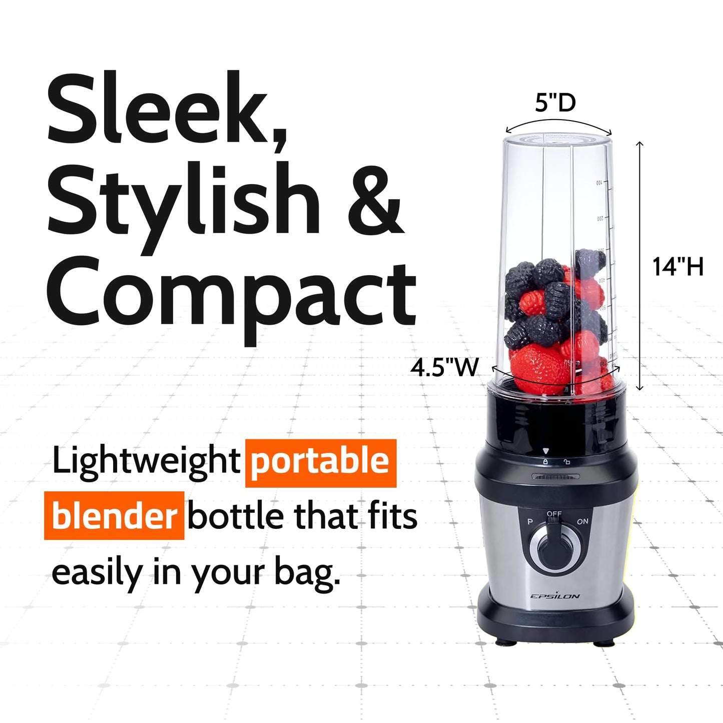 Epsilon Portable blender for Shakes and Smoothies – 400W Personal Blender with 24oz Portable Bottle, Electric Personal Blender Bottle with 4-Blade Assembly, Travel-Friendly and BPA-Free
