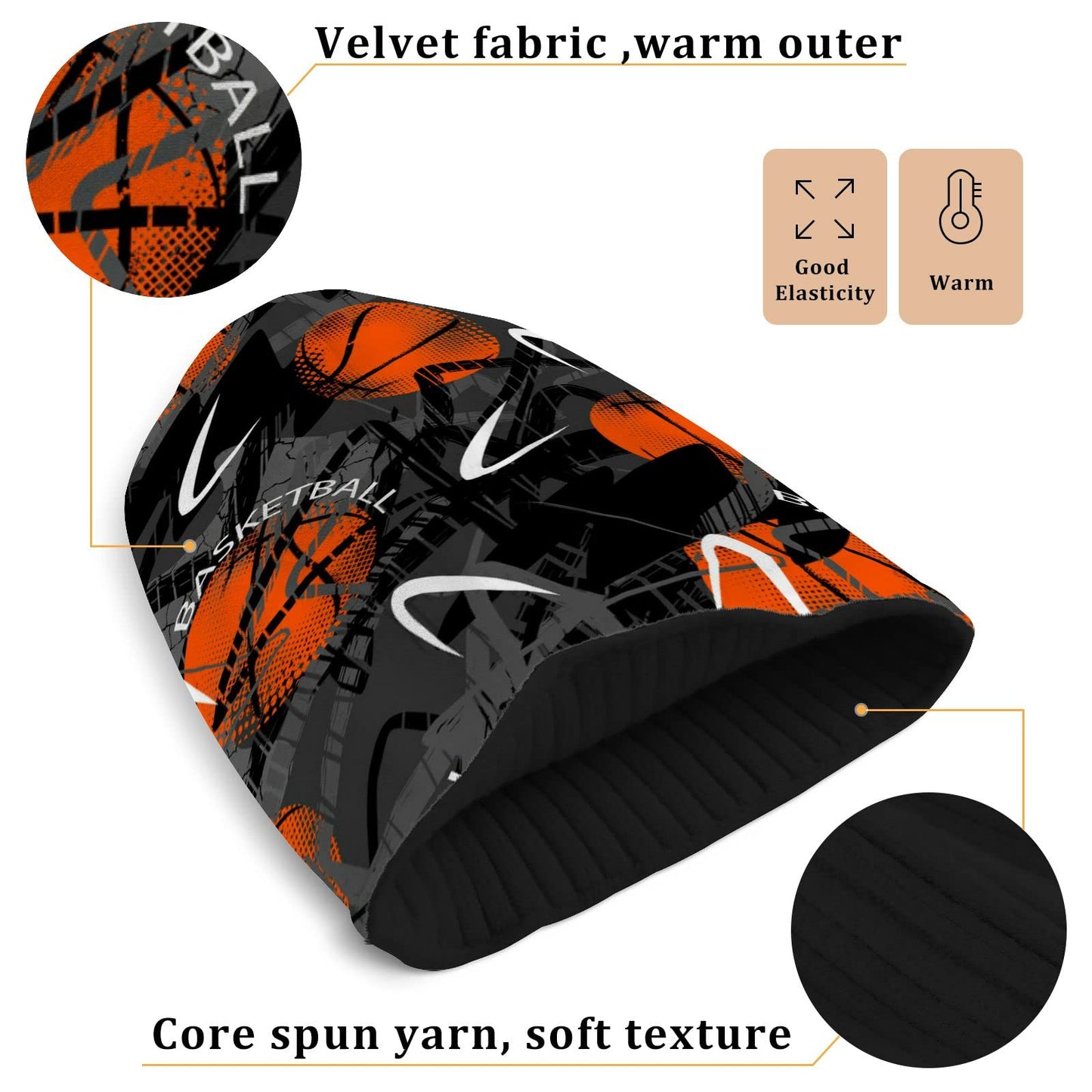 DOMIKING Basketball Cuffed Beanie Hats Reversible Skull Cap Winter Kint Fisherman Beanies for Man Woman