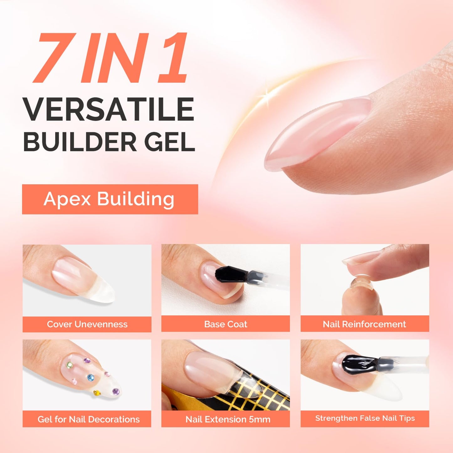 MelodySusie 2PCS Builder Nail Clear Base Gel Builder Gel for Nails Thickening, Soak Off UV Gel,Extension Gel Rhinestone Nail Glue Gel in a Bottle for Nail Art Design Gift for Women