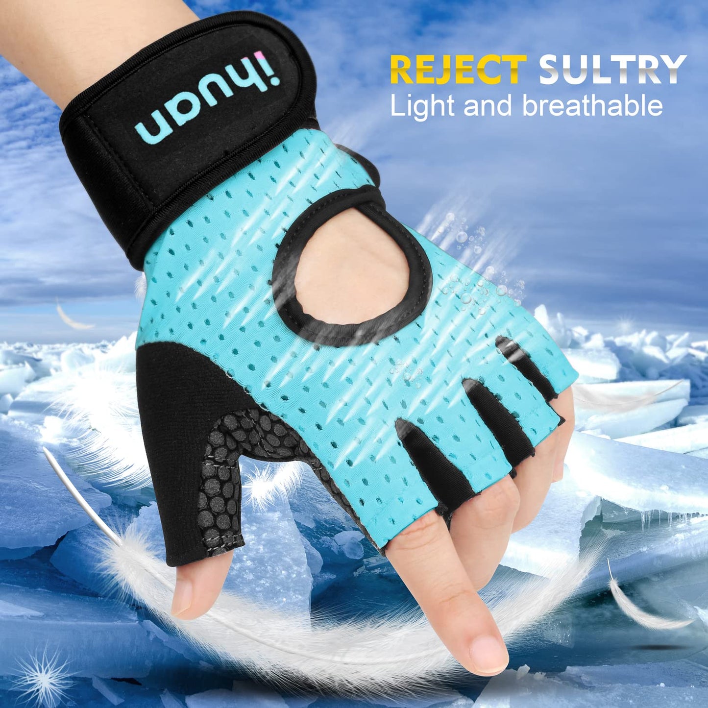 ihuan Breathable Weight Lifting Gloves: Fingerless Workout Gym Gloves with Wrist Support | Enhance Palm Protection | Extra Grip for Fitness | Lifting | Training | Rowing | Pull-ups