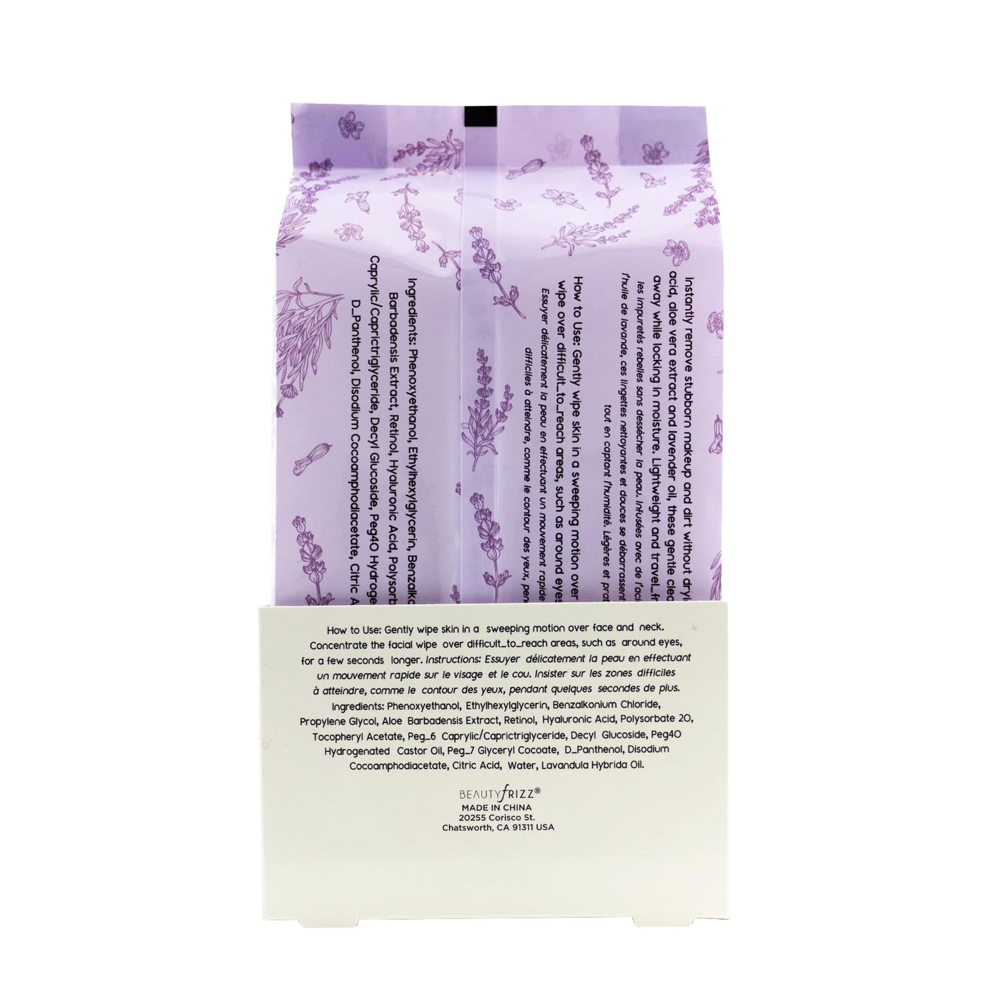 BeautyFrizz Lavender Face Wipes - 120 pcs - Gentle Makeup Remover Wipes for Women - Facial Cleansing Wipe with Aloe, Castor, Vitamin A and E - Extra Soft - Moisturizing
