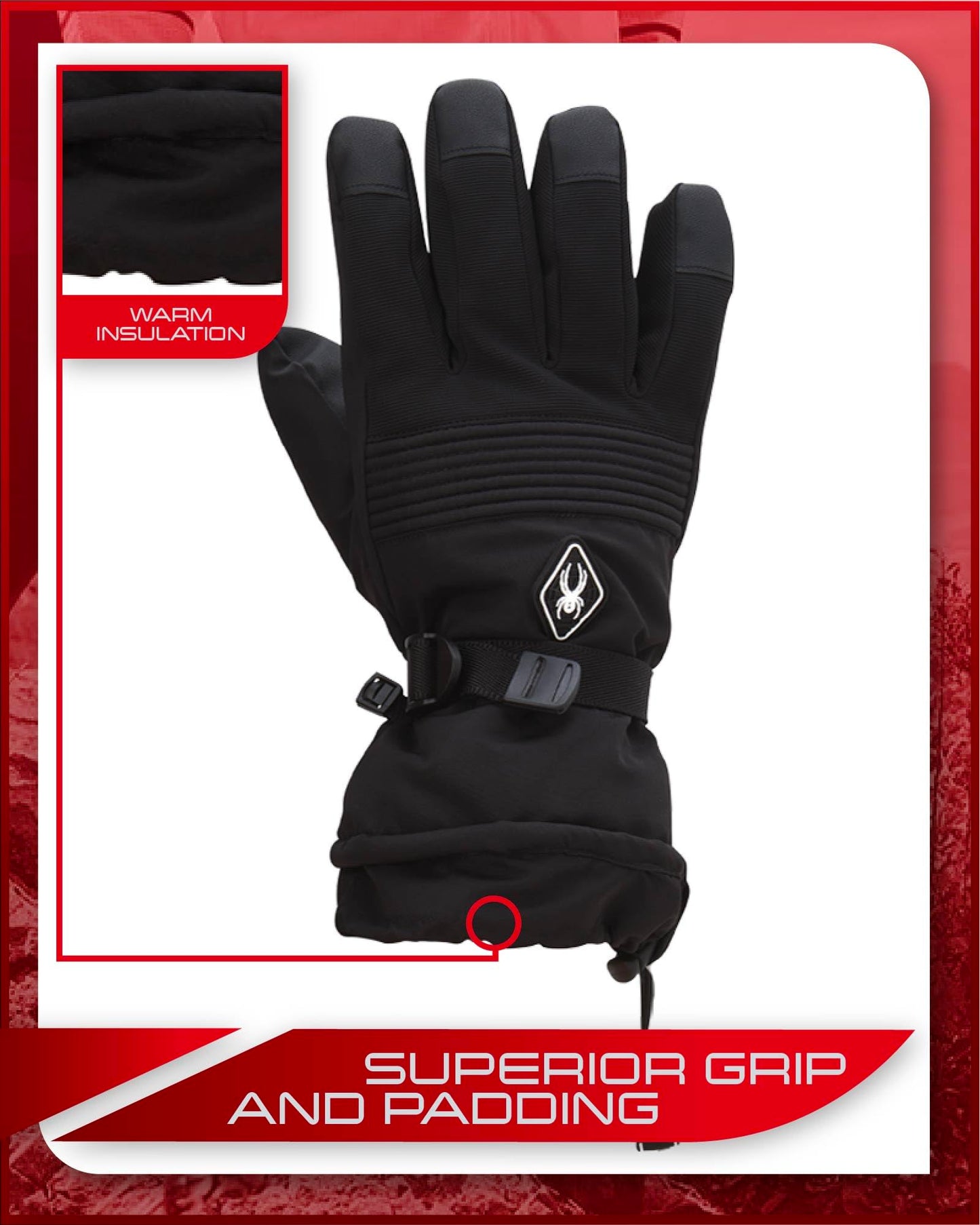 Spyder Men's Ski Gloves - Super Soft Mountain Ski Insulated Gloves for Men - Men's Winter Gloves & Hand Warmers (M-XL), Size Large, Black