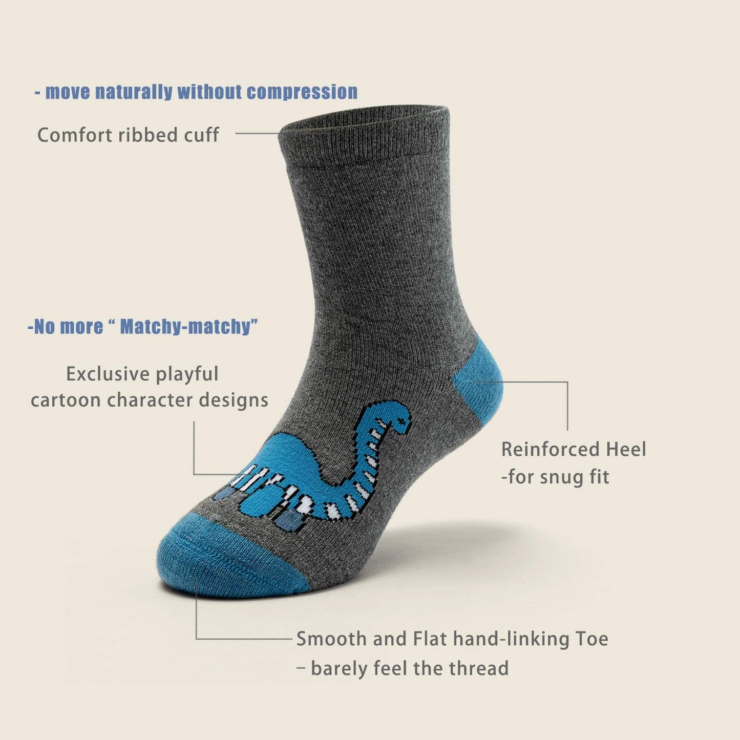HowJoJo Boys Wool Socks Kids Winter Warm Socks Dinosaur Crew Socks 6 Pack 6-8 Years