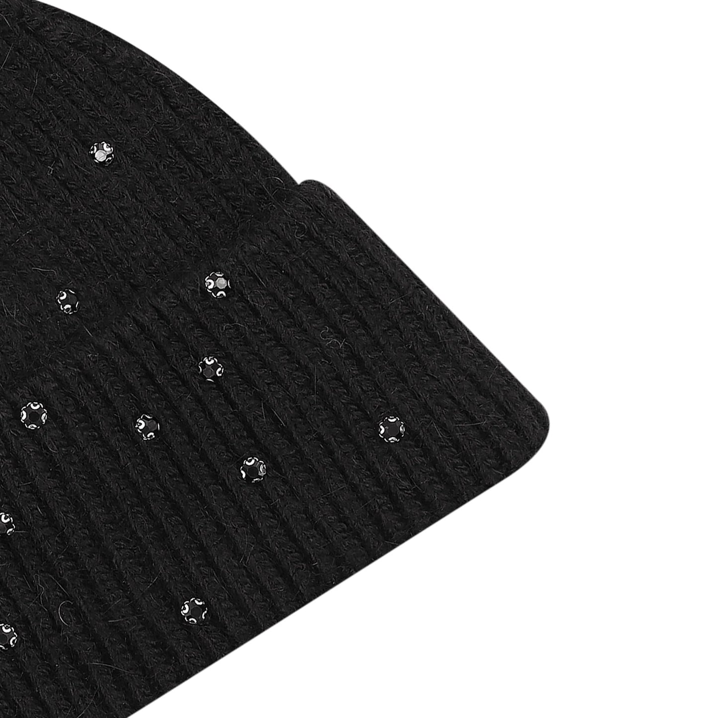 Caviotess Warm Wool Beanie Hats for Women Girls Sparkly Rhinestones Winter Hat Fluffy Knitted Skull Cap Black