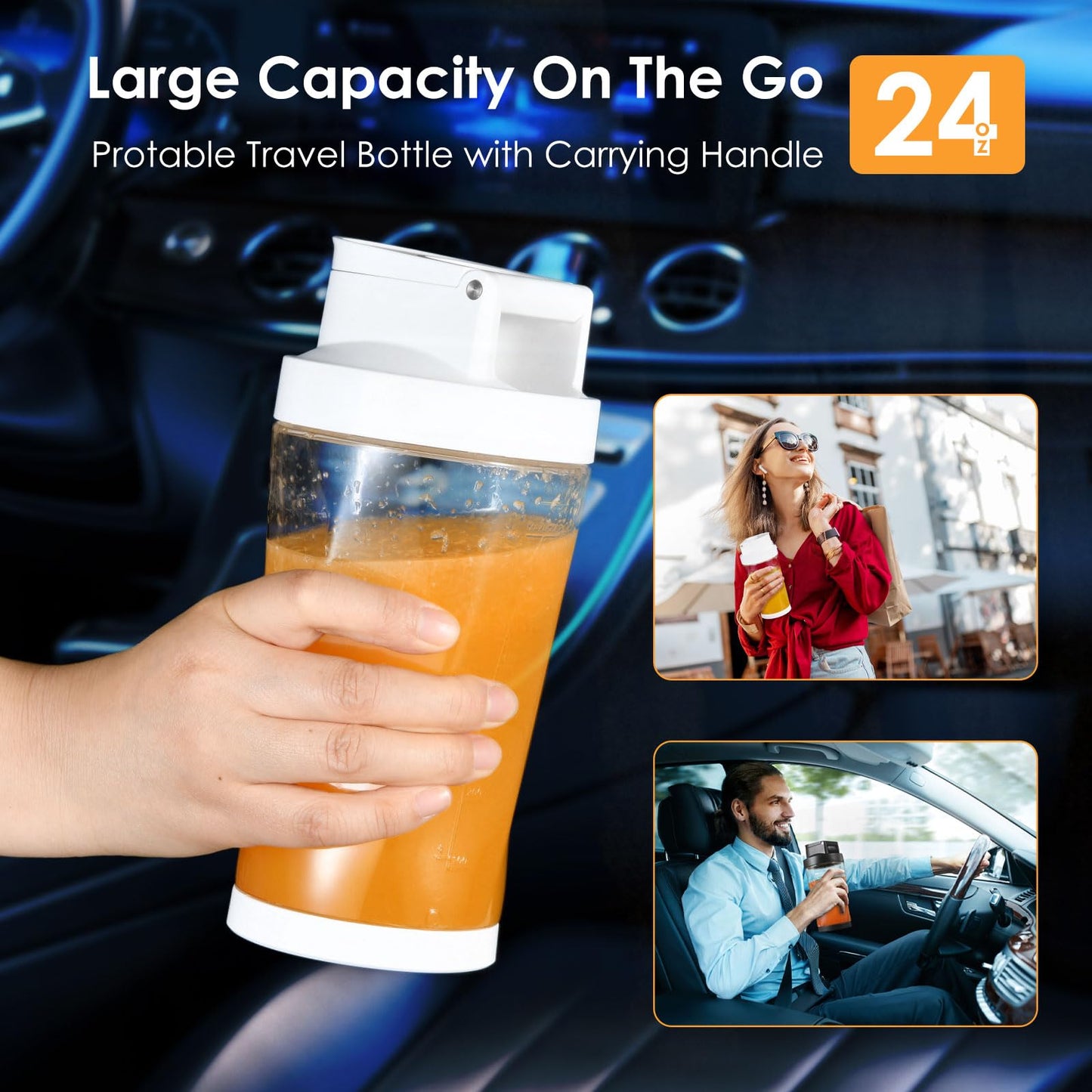 Personal Blender Wireless 24oz Cordless Mini 360 Watt Portable Blender-for Smoothies Freshly Squeezed Juices 6000mAh Self Cleaning and BPA Free Portable Juicer with 6 Sharp Blade Pearl White