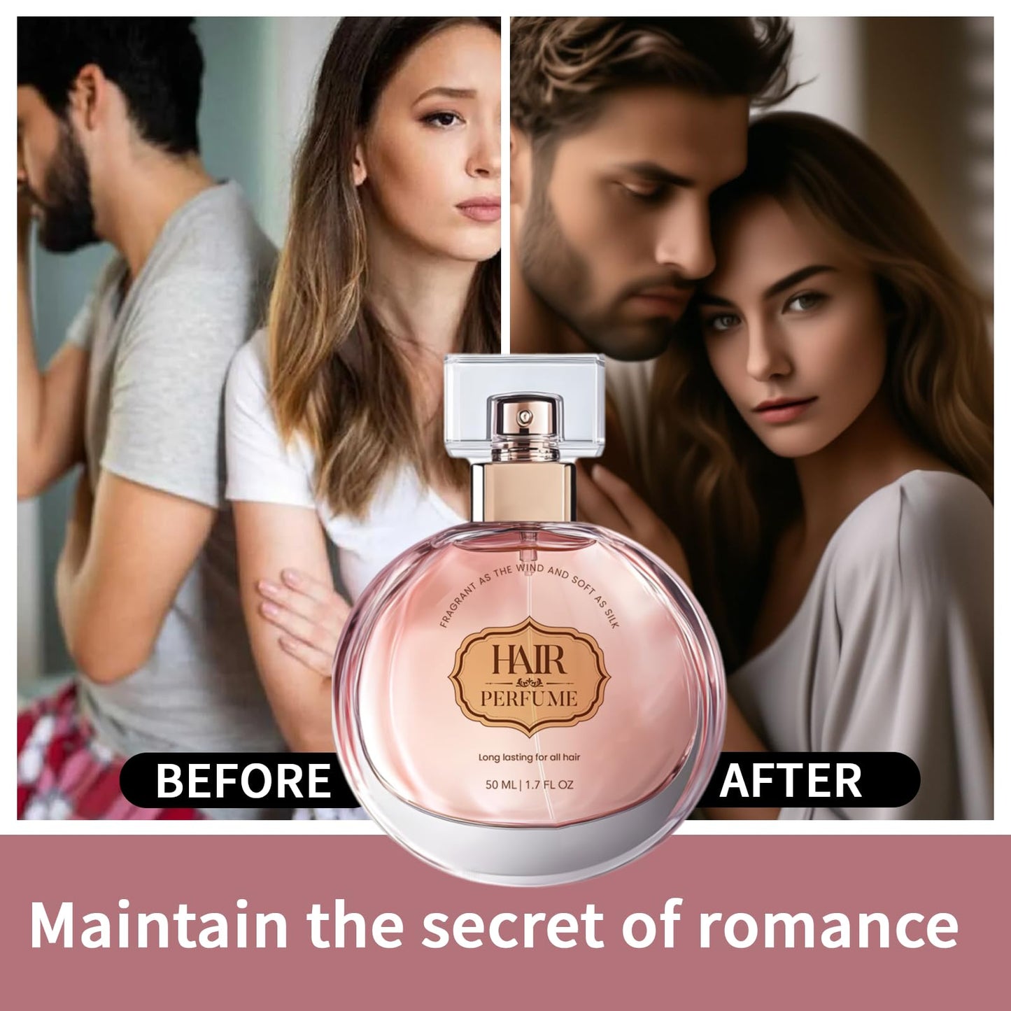 Hair Perfume with Nourishing Care – 50ml / 1.7 fl oz – Long-Lasting Floral Rose Fragrance – Strengthens & Conditions Hair – Suitable for All Hair Types(pink)