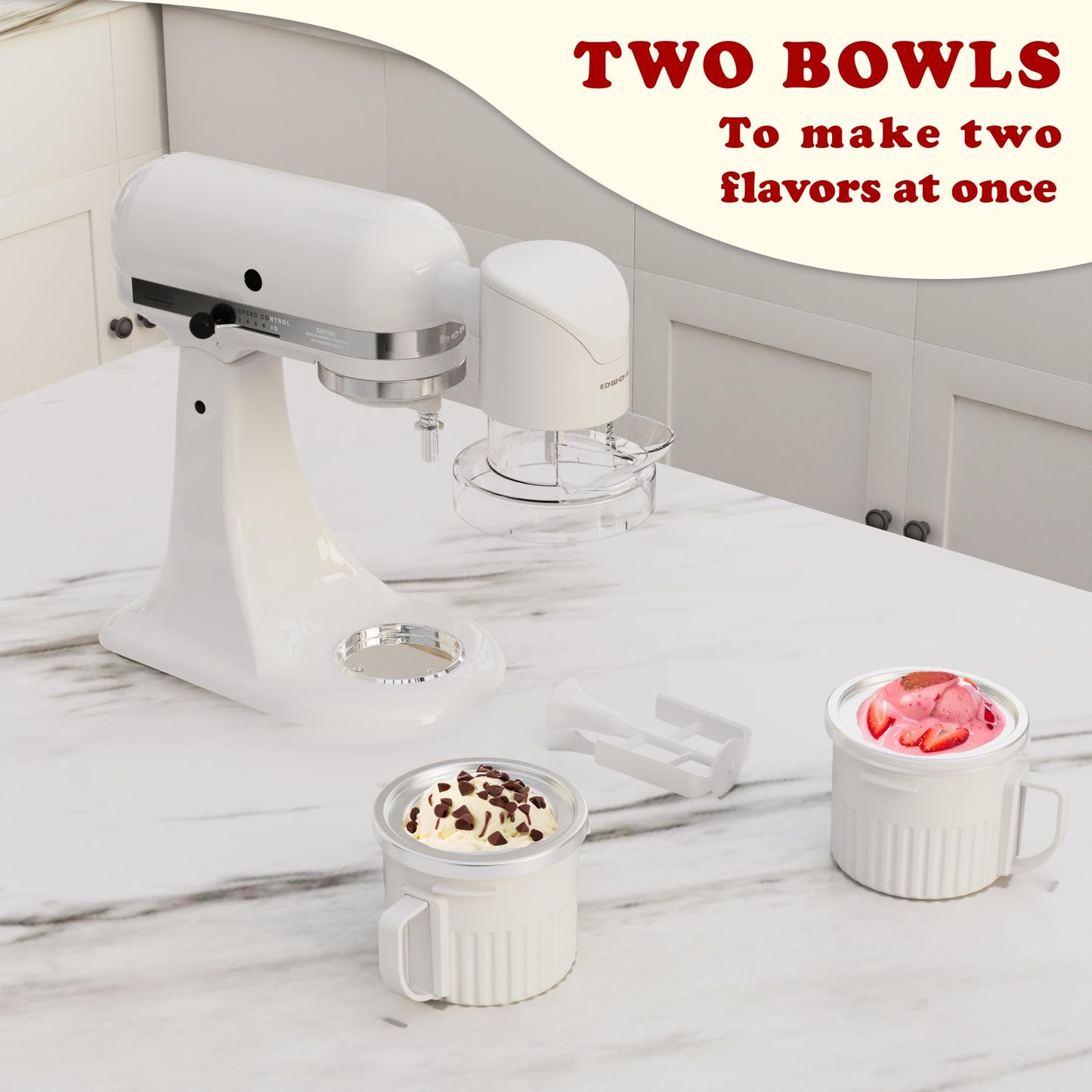 TWO BOWLS Ice Cream Maker Attachment for All KitchenAid Stand Mixer, Makes Homemade Ice Cream, Gelato, Sorbet,Frozen Yogurt