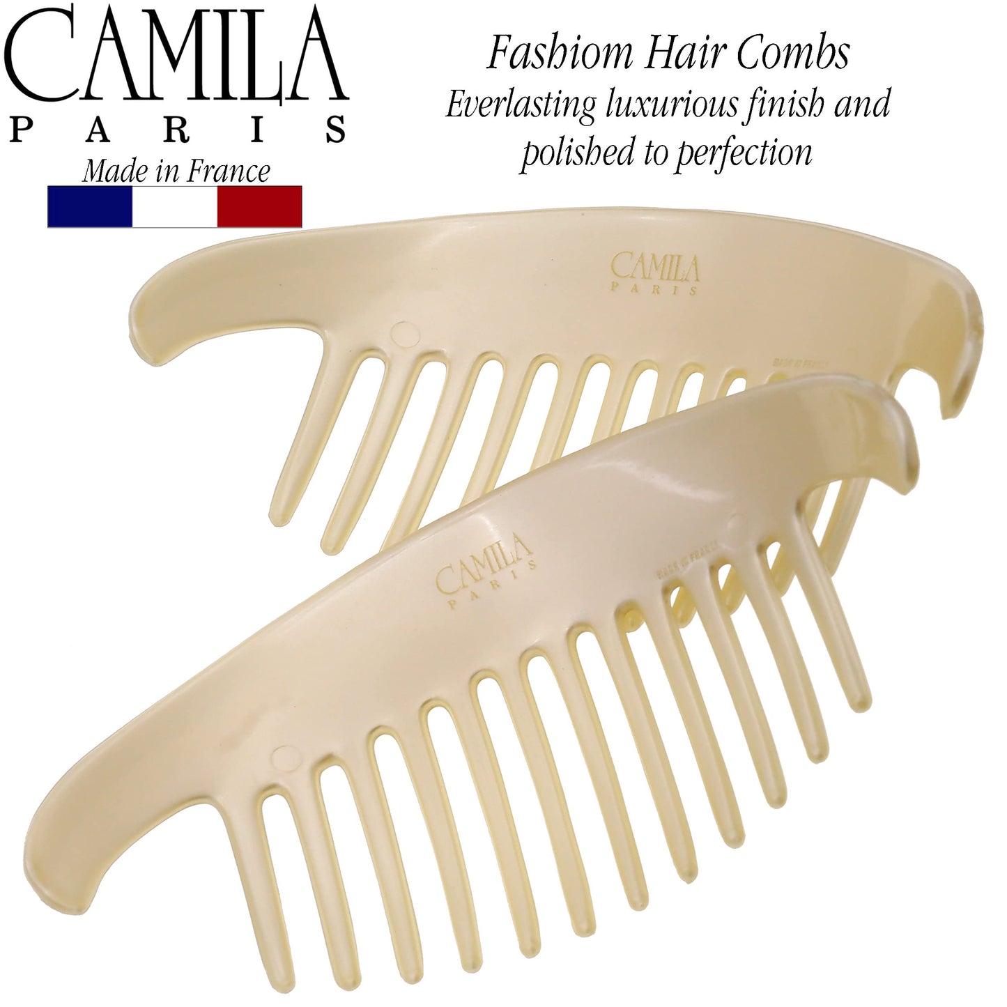 Camila Paris CP3016 French Hair Side Combs, Beige Pearl Interlocking Combs French Twist Hair Combs, Strong Hold Hair Clips for Women Bun Chignon Up-Do, Styling Girls Hair Accessories, Made in France